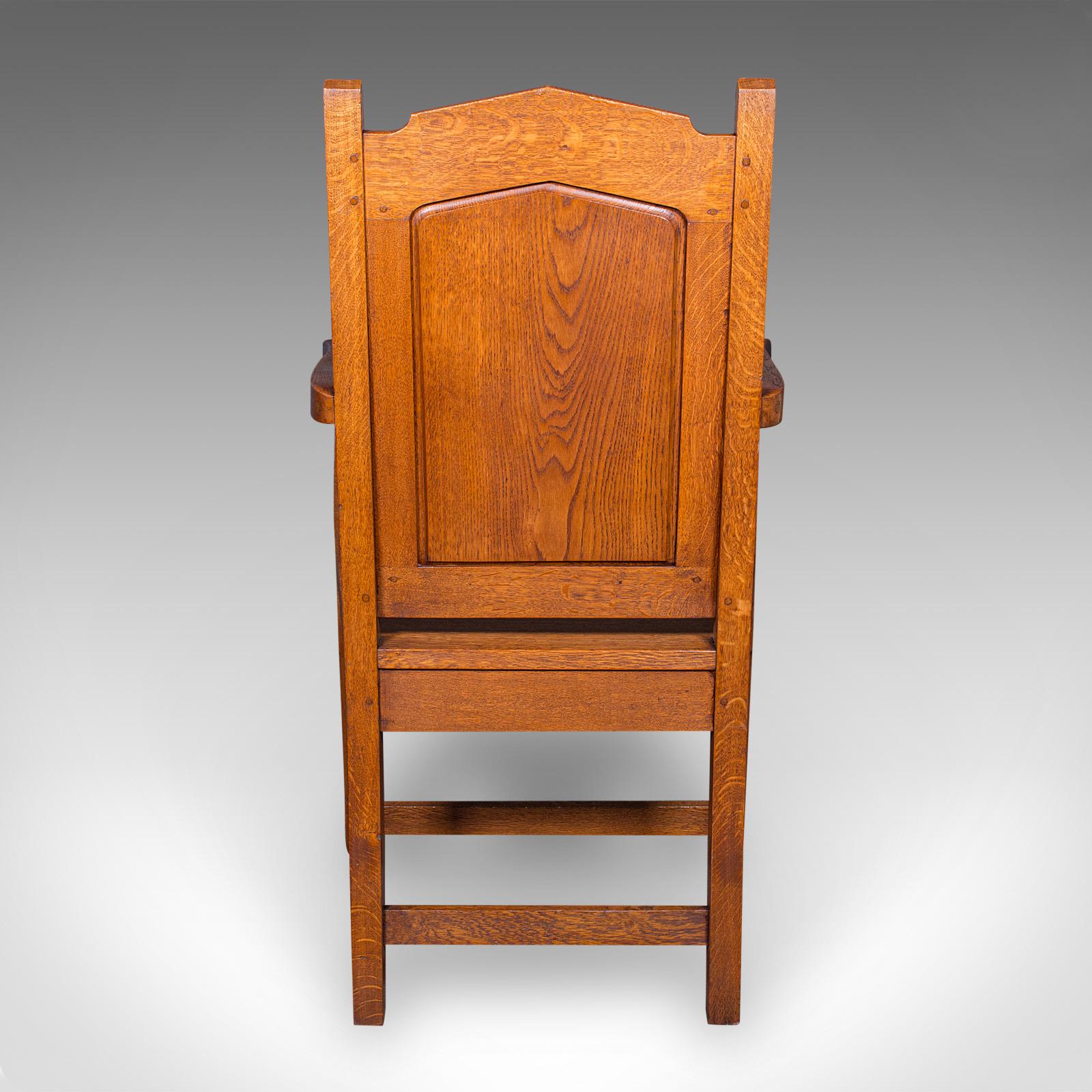Antique Schoolmaster's Chair, English, Oak, Desk, Elbow, Seat, Edwardian, C.1910 In Good Condition For Sale In Hele, Devon, GB