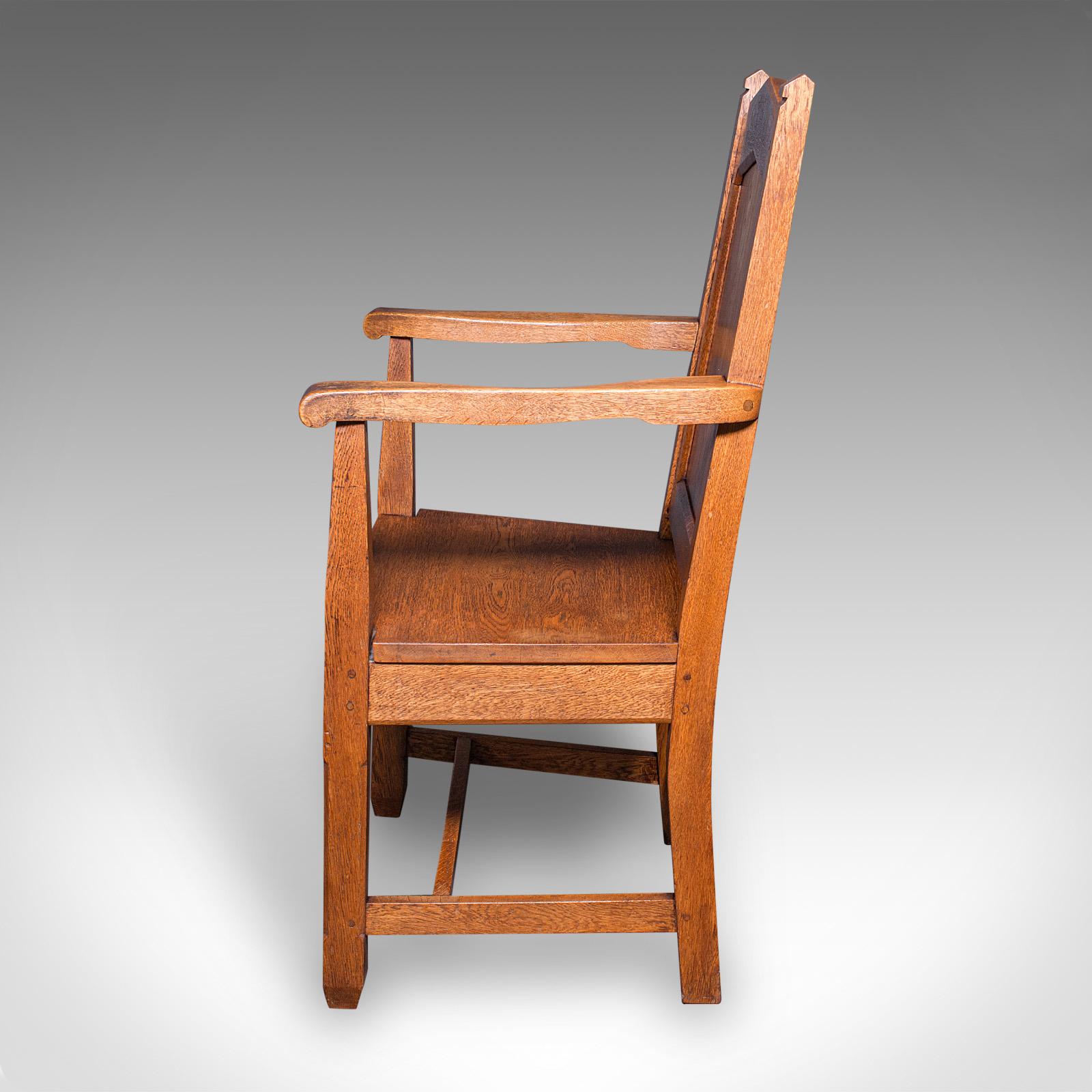 Early 20th Century Antique Schoolmaster's Chair, English, Oak, Desk, Elbow, Seat, Edwardian, C.1910 For Sale