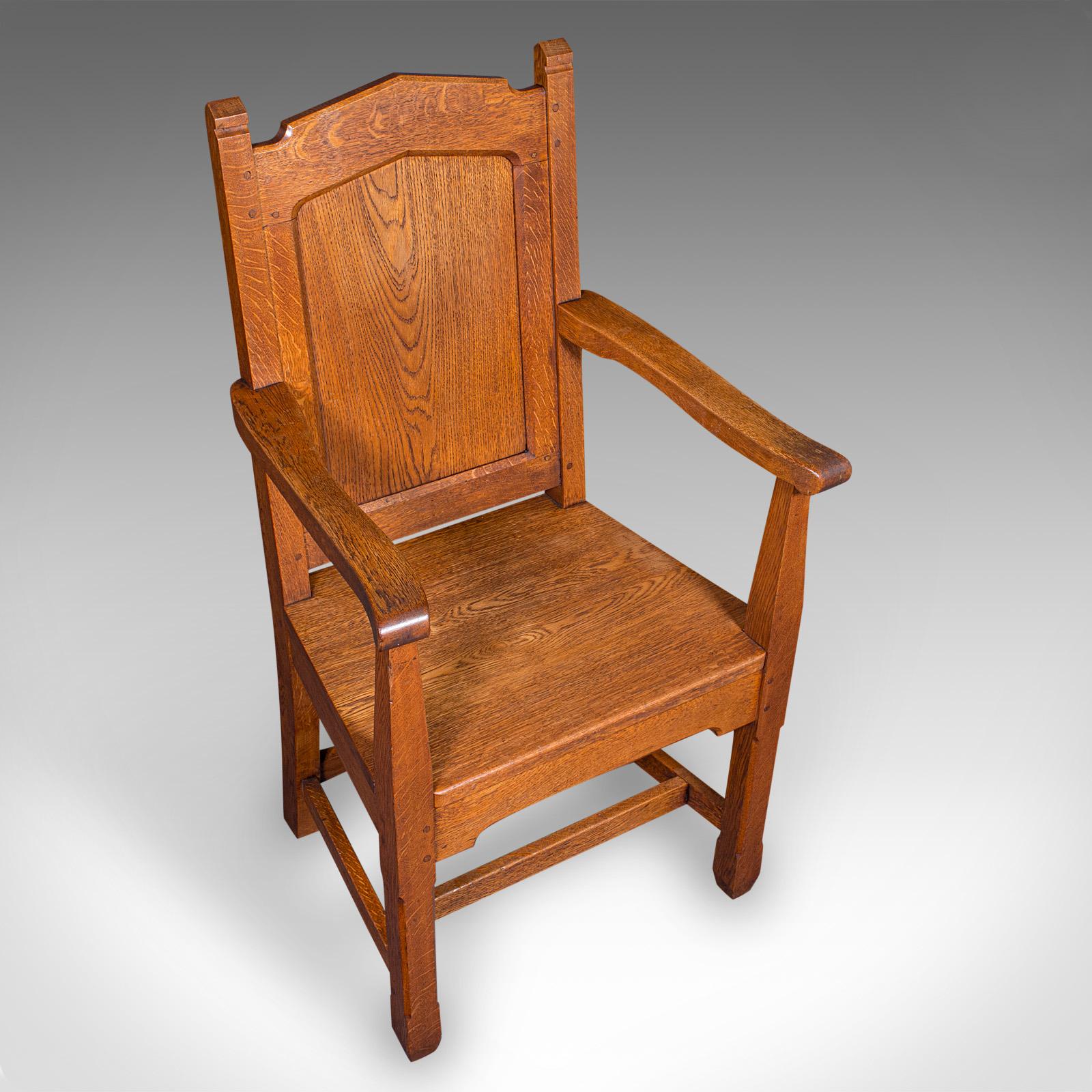 Antique Schoolmaster's Chair, English, Oak, Desk, Elbow, Seat, Edwardian, C.1910 For Sale 1