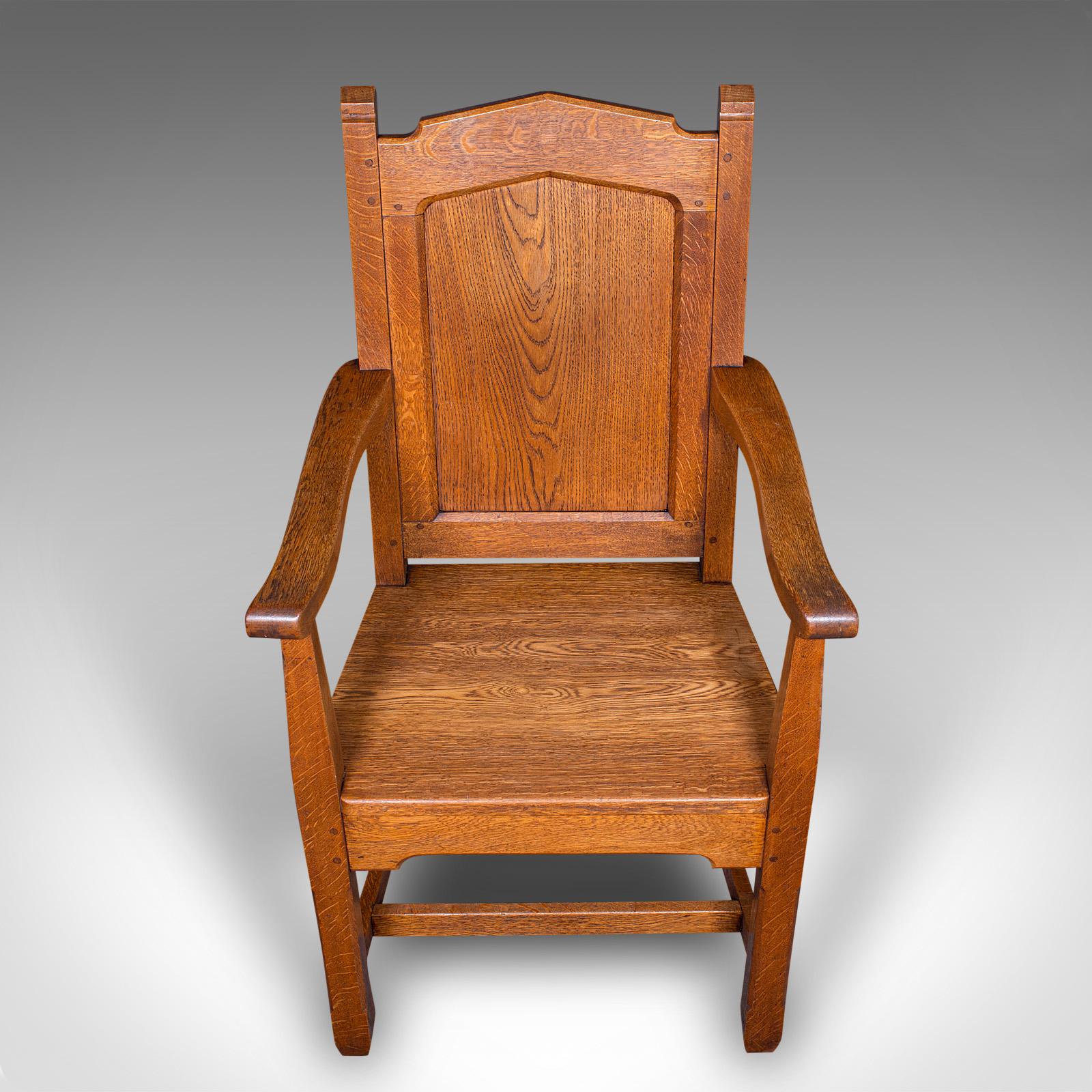 Antique Schoolmaster's Chair, English, Oak, Desk, Elbow, Seat, Edwardian, C.1910 For Sale 2