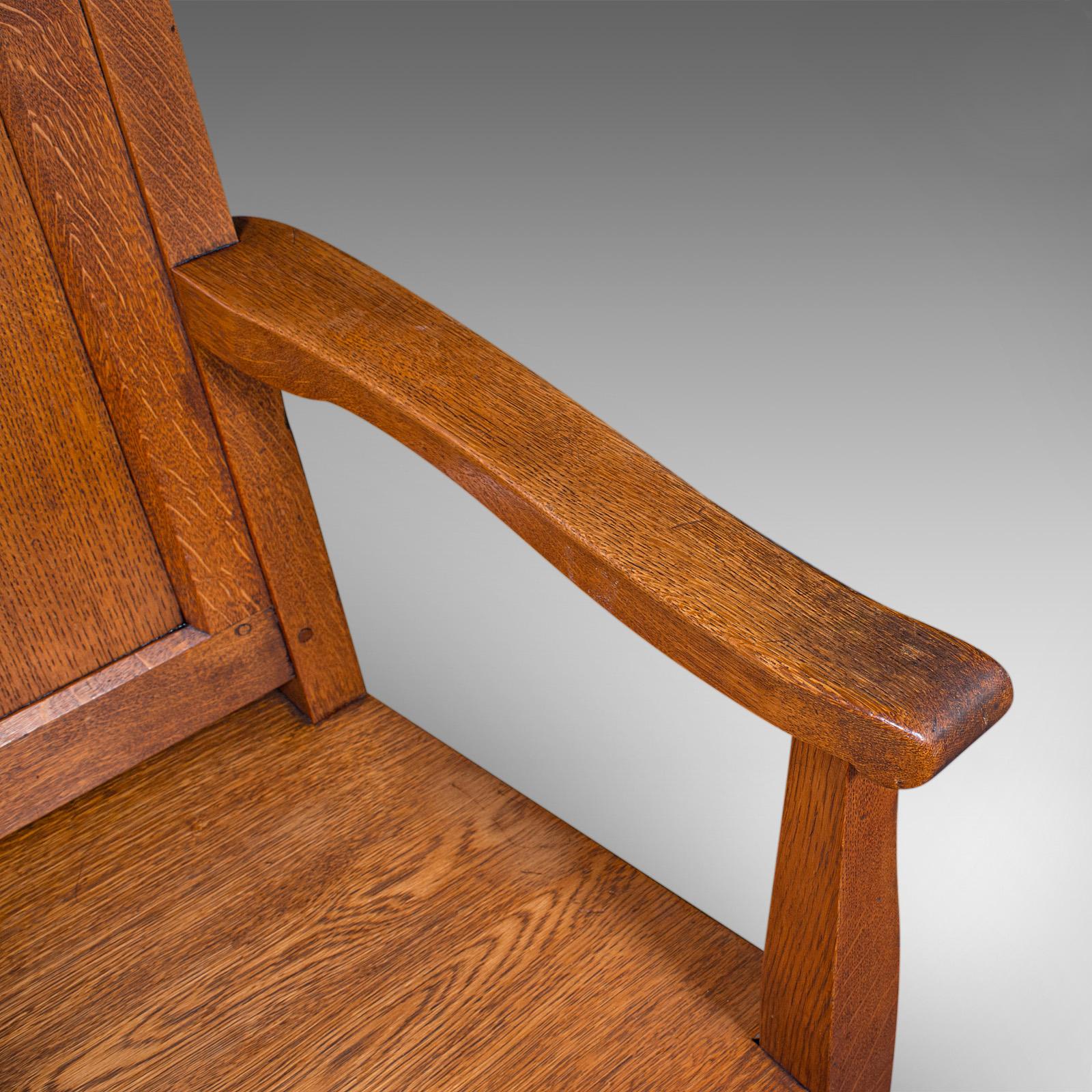 Antique Schoolmaster's Chair, English, Oak, Desk, Elbow, Seat, Edwardian, C.1910 For Sale 3