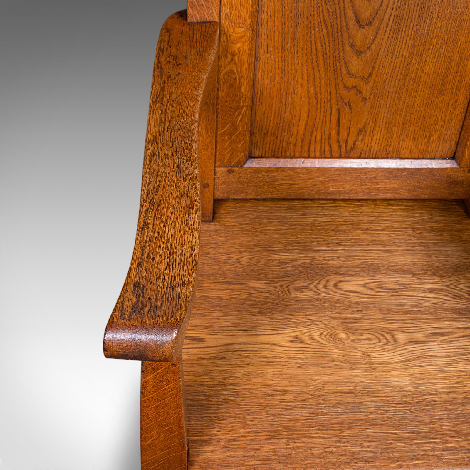 Antique Schoolmaster's Chair, English, Oak, Desk, Elbow, Seat, Edwardian, C.1910 For Sale 4