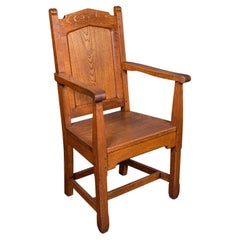 Silla de maestro antigua, inglesa, roble, escritorio, codo, asiento, eduardiana, c.1910