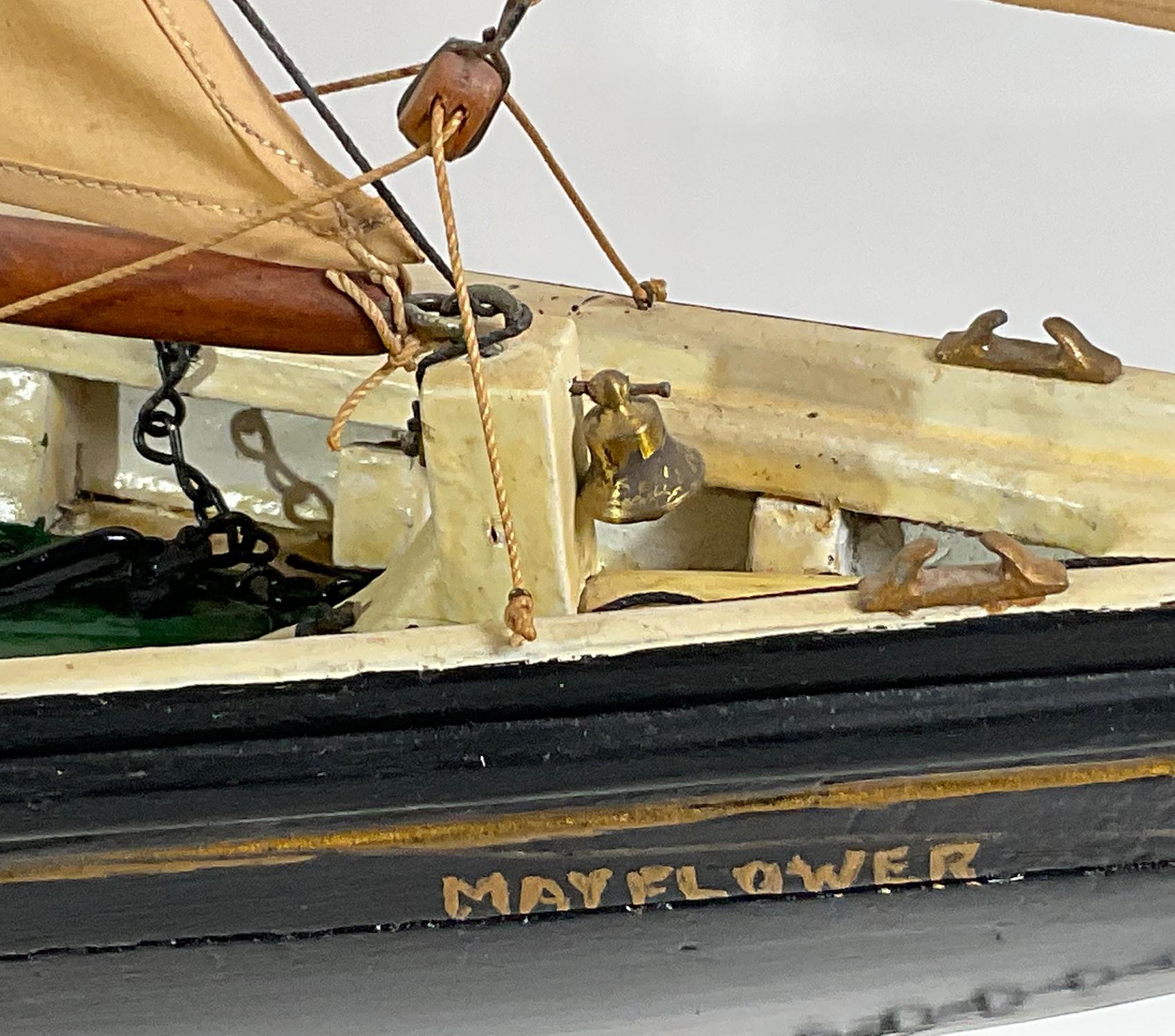 Mid-20th Century Antique Schooner Ship Model of Mayflower For Sale