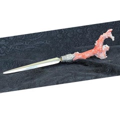Antique Italian Pink Coral and Sterling Silver Letter Opener