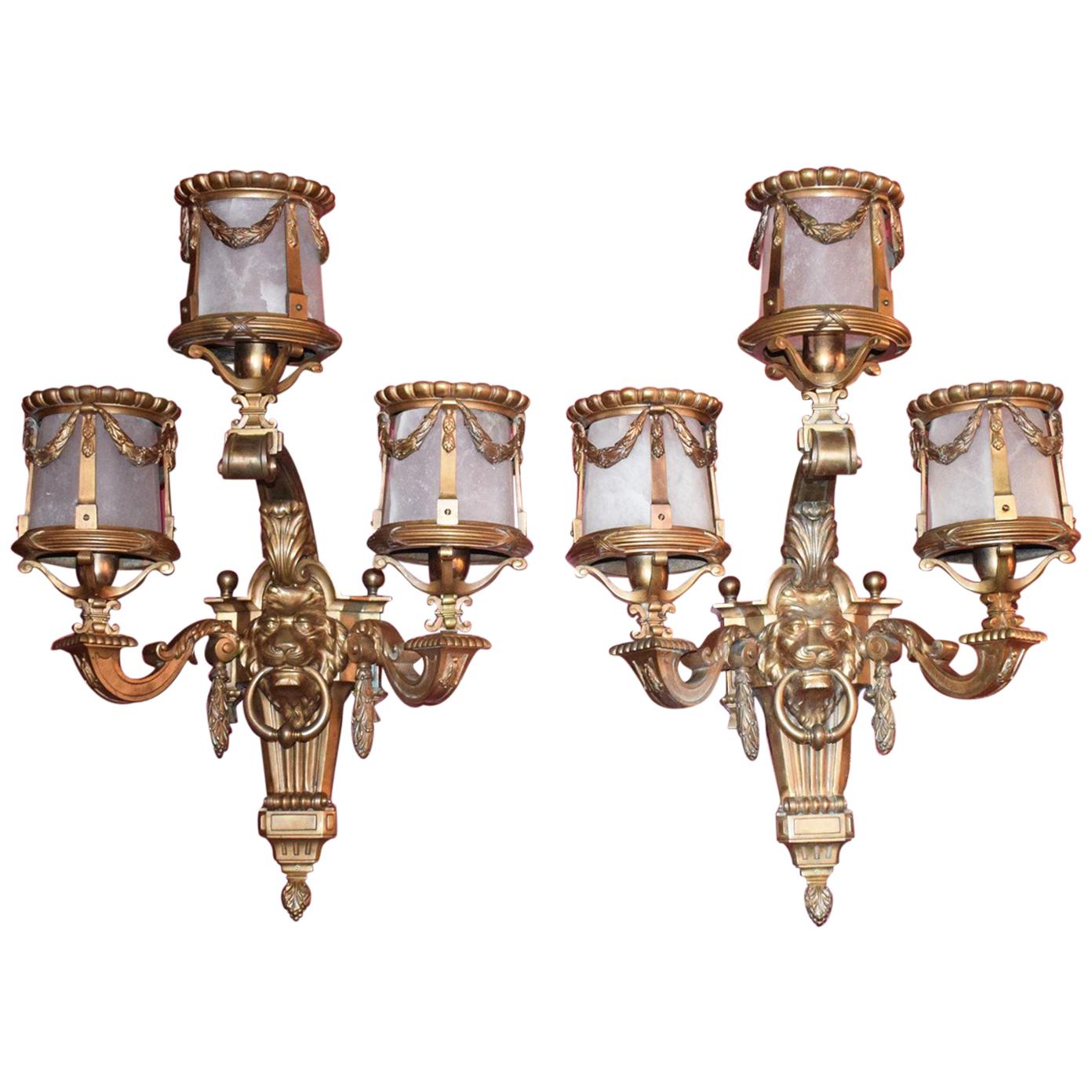 Antique Sconces with Alabaster Shades