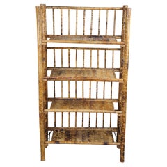Antique Scorched Bamboo Library Bookshelf Bookcase Etagere Shelf 52"