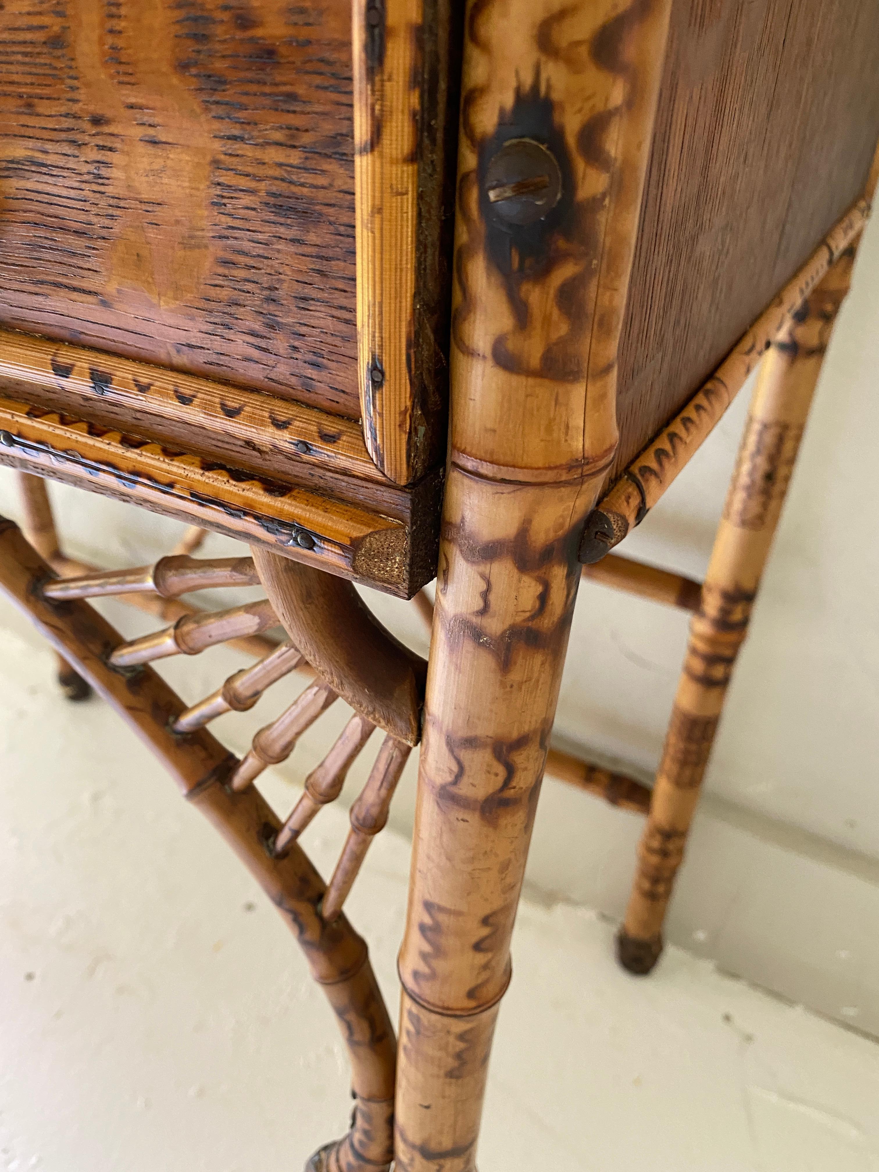 18th Century Antique Scorched Bamboo Slant Front Desk and Chair, Late 1800s For Sale