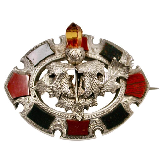 Antique Scotch Pebble And Silver Brooch dated Circa 1890