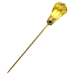 Antique Scottish 14 Karat Yellow Gold, Diamond and Citrine Golden Scepter Pin