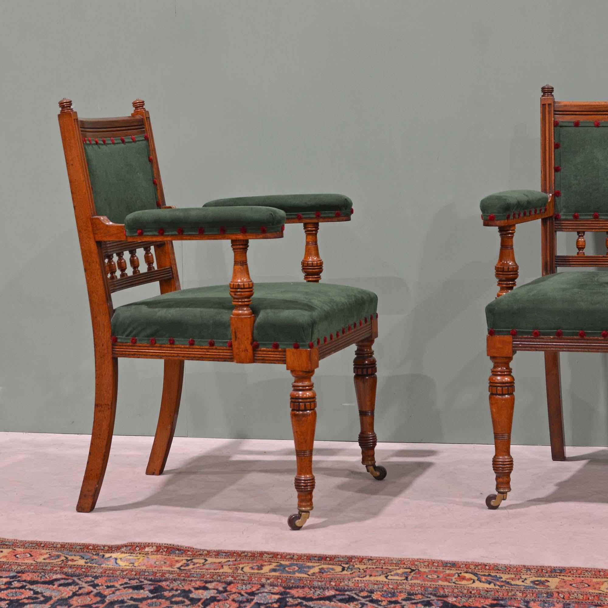 Aesthetic Movement Antique Scottish 19th century walnut armchairs by J. & T. Scott, Edinburgh For Sale