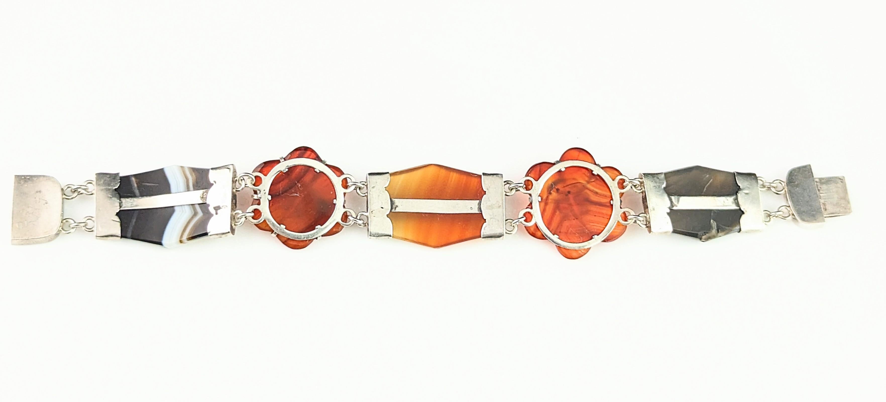 Antique Scottish agate and Silver bracelet, Victorian, floral For Sale 3