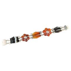 Antique Scottish agate and Silver bracelet, Victorian, floral