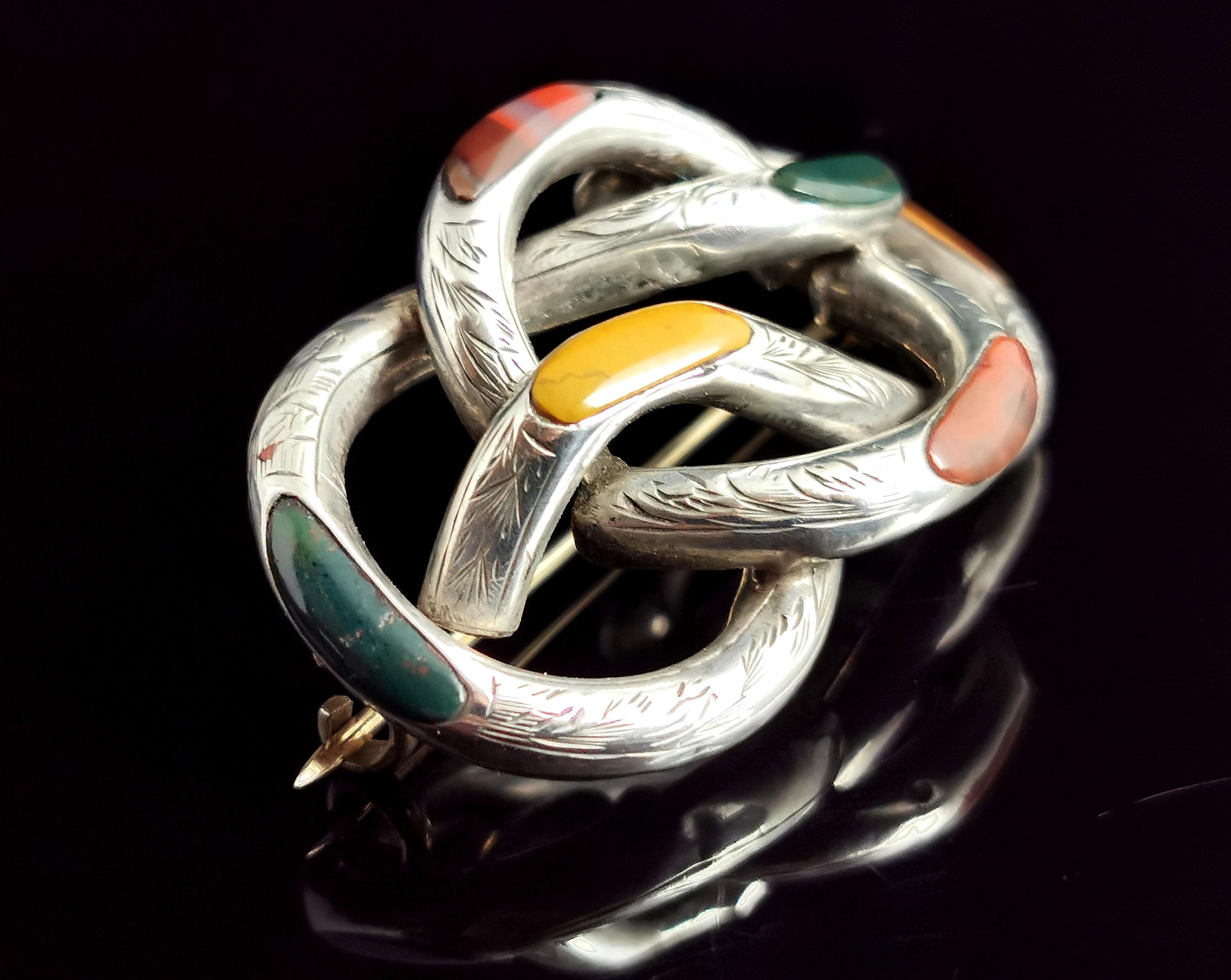 Large Victorian Style Silver Knot Brooch 