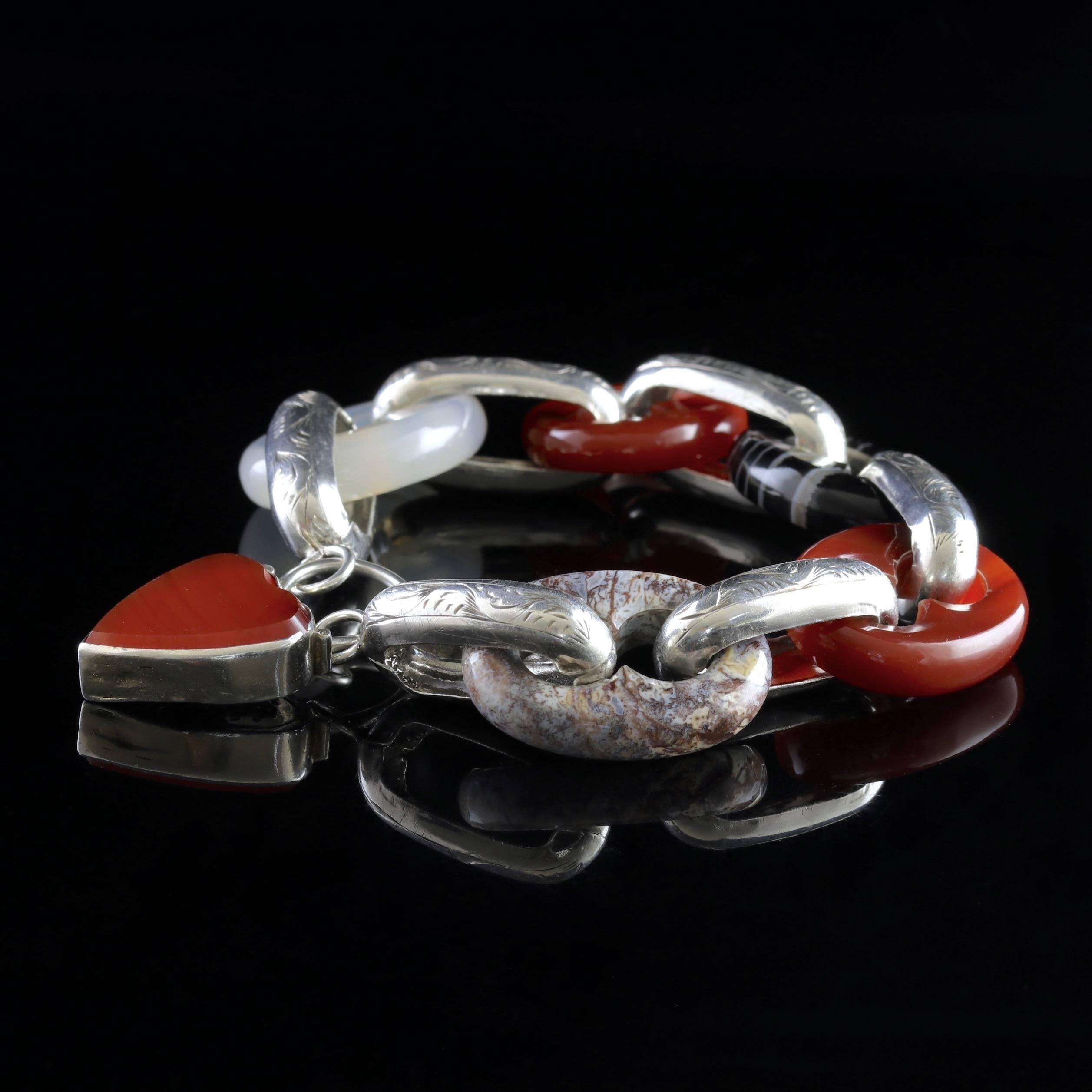 Antique Scottish Agate Bracelet Heart Padlock, circa 1860 1