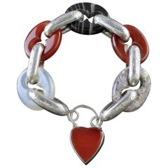 Antique Scottish Agate Bracelet Heart Padlock, circa 1860