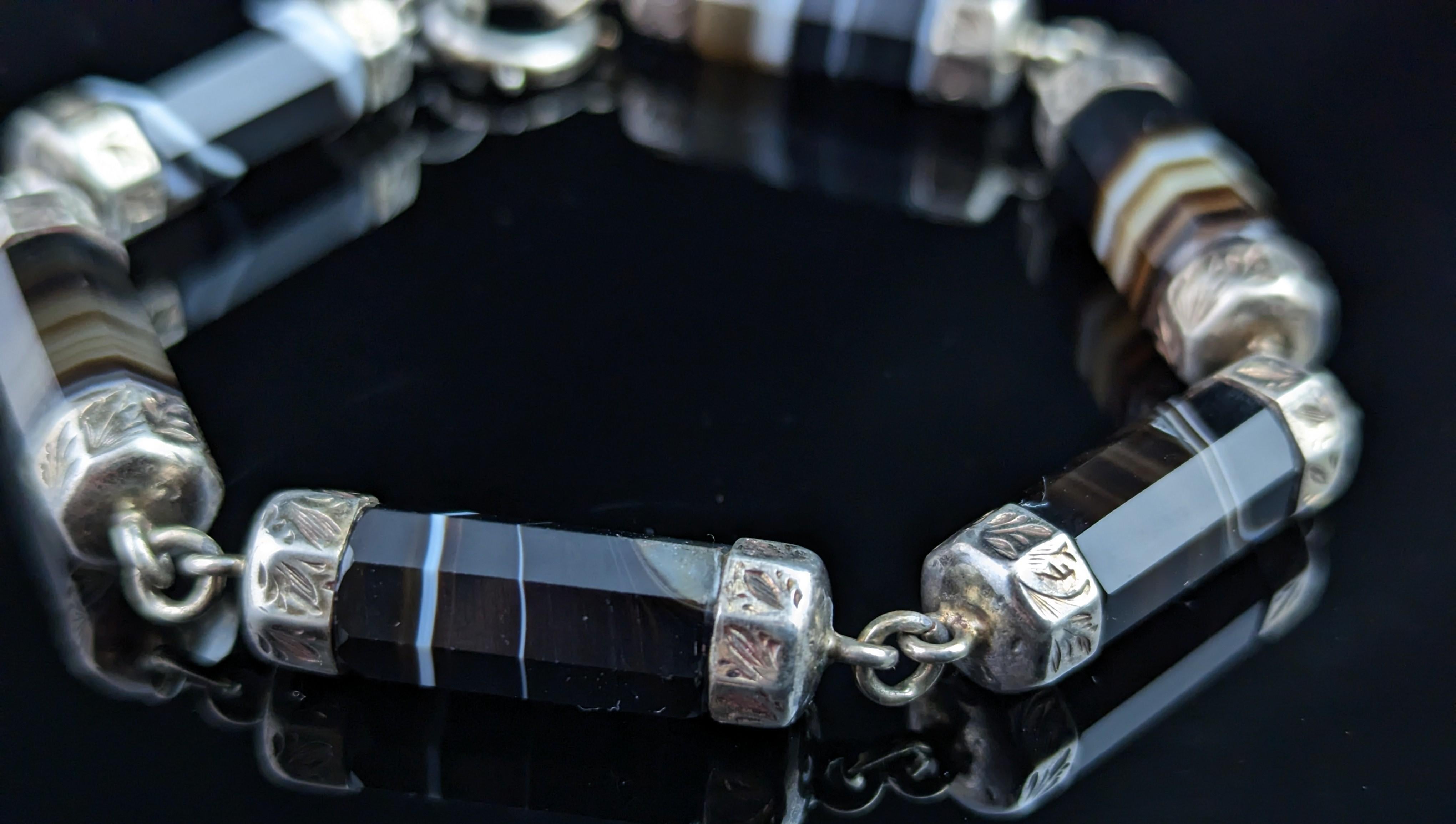 Antique Scottish agate bracelet, Sterling silver  6