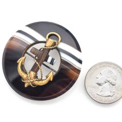 Antique Scottish Agate Gold Filled Cross Anchor Round Brooch Pin
