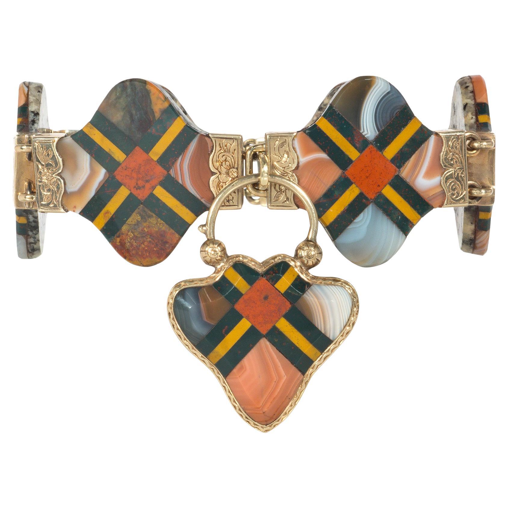 Antique Scottish agate specimen plaque bracelet For Sale