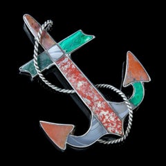 Antique Scottish Anchor Brooch Agate Silver Victorian Circa 1860