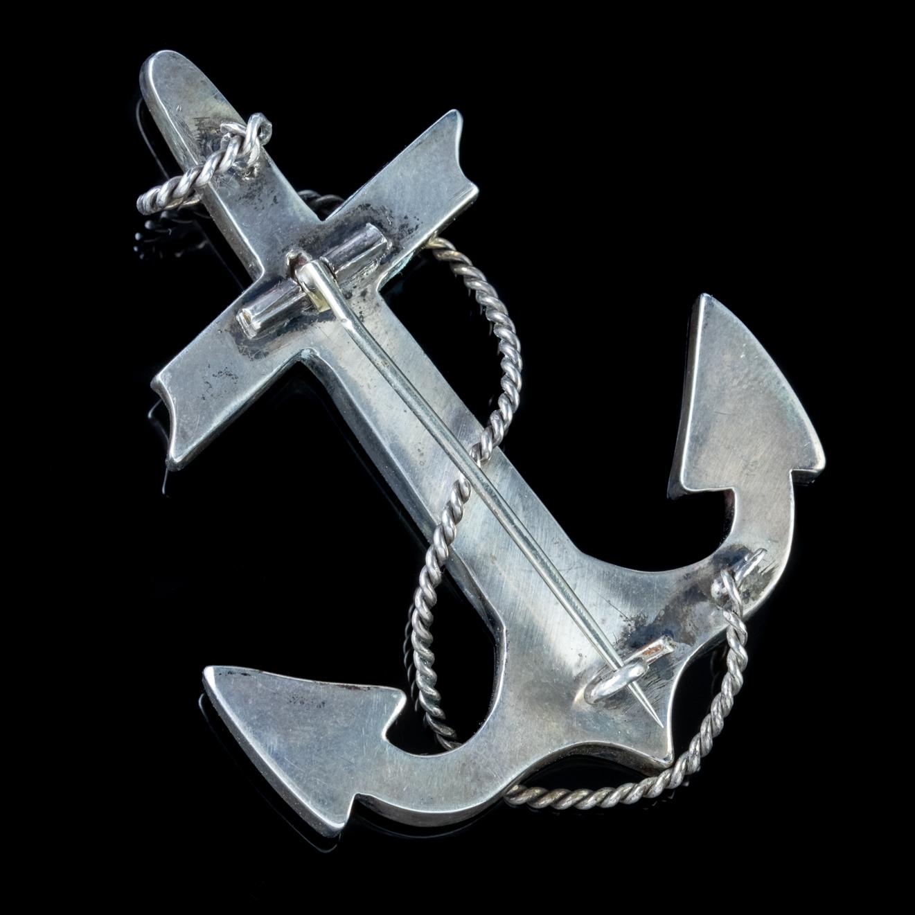 Antique Scottish Anchor Brooch Agate Silver Victorian Circa 1860 In Good Condition For Sale In Lancaster, Lancashire