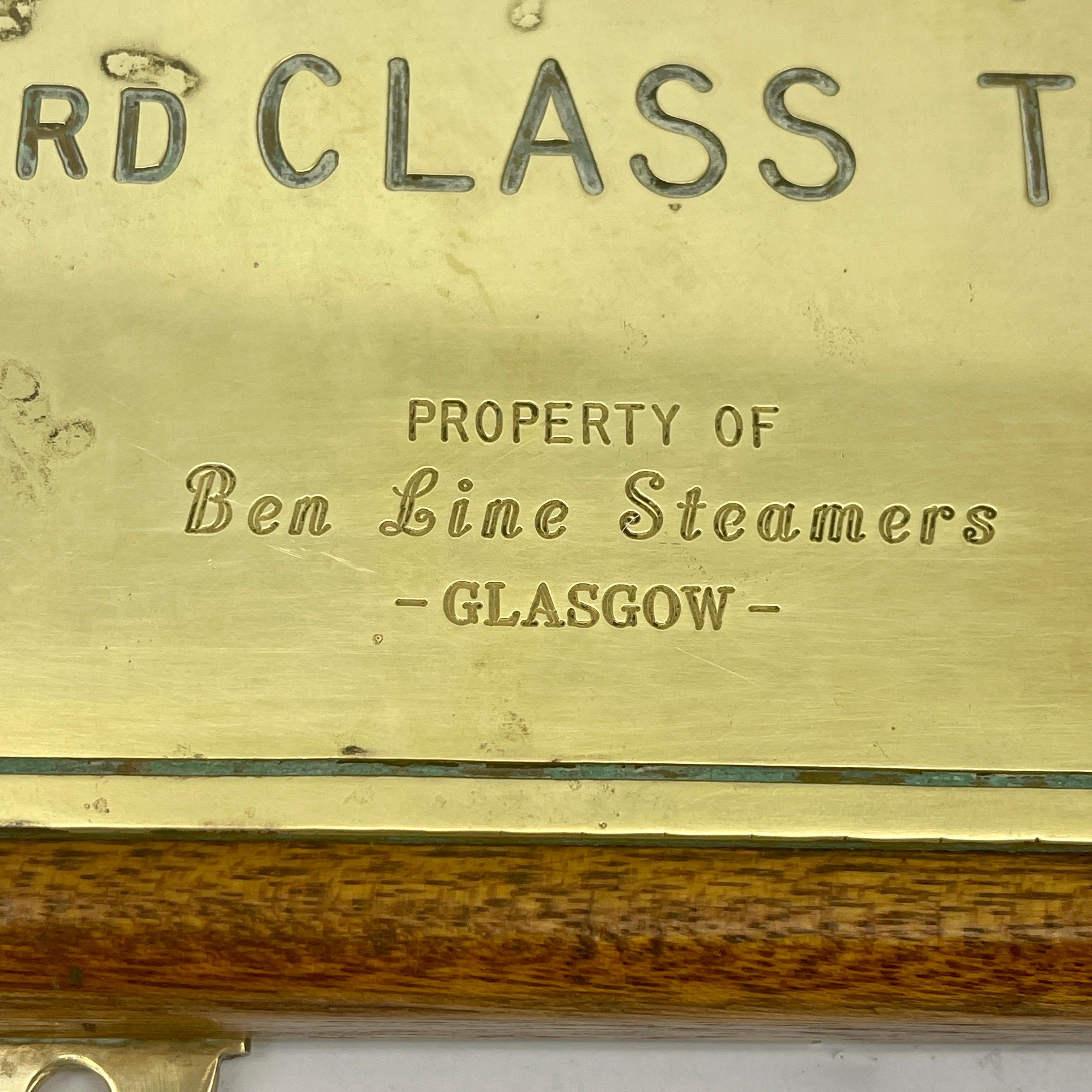 Hand-Crafted Antique Scottish Brass Toilet Tariff Plaque from Ben Line Steamers Glasgow