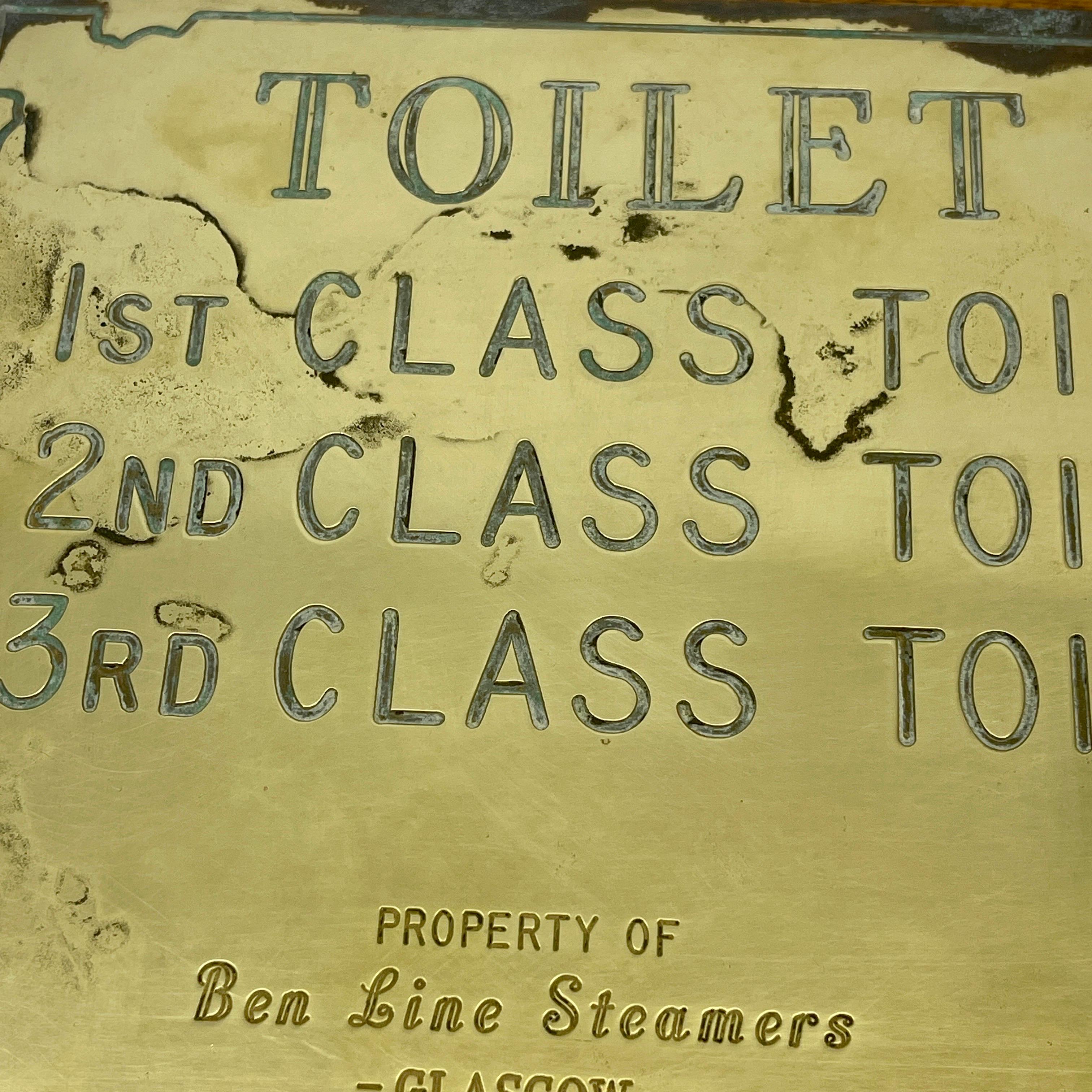 20th Century Antique Scottish Brass Toilet Tariff Plaque from Ben Line Steamers Glasgow