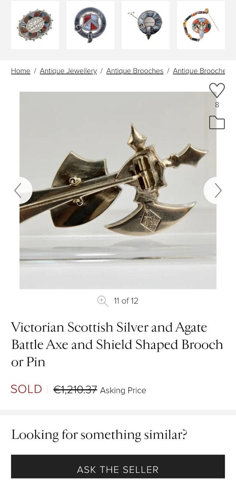 Antique Scottish Brooch Sword and Shield in Silver, natural stones, 19th century For Sale 6