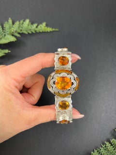 Antigua pulsera victoriana escocesa de plata Cairngorm, citrino y ágata escocesa
