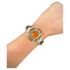Antique Scottish Cairngorm Silver, Citrine & Scottish Agate Victorian Bracelet