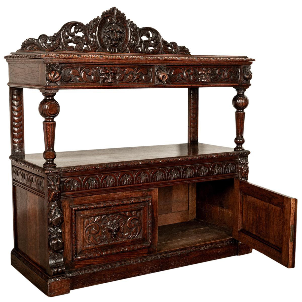 Antique Scottish Carved Oak Renaissance Revival Wine Server Buffet Sideboard For Sale 7