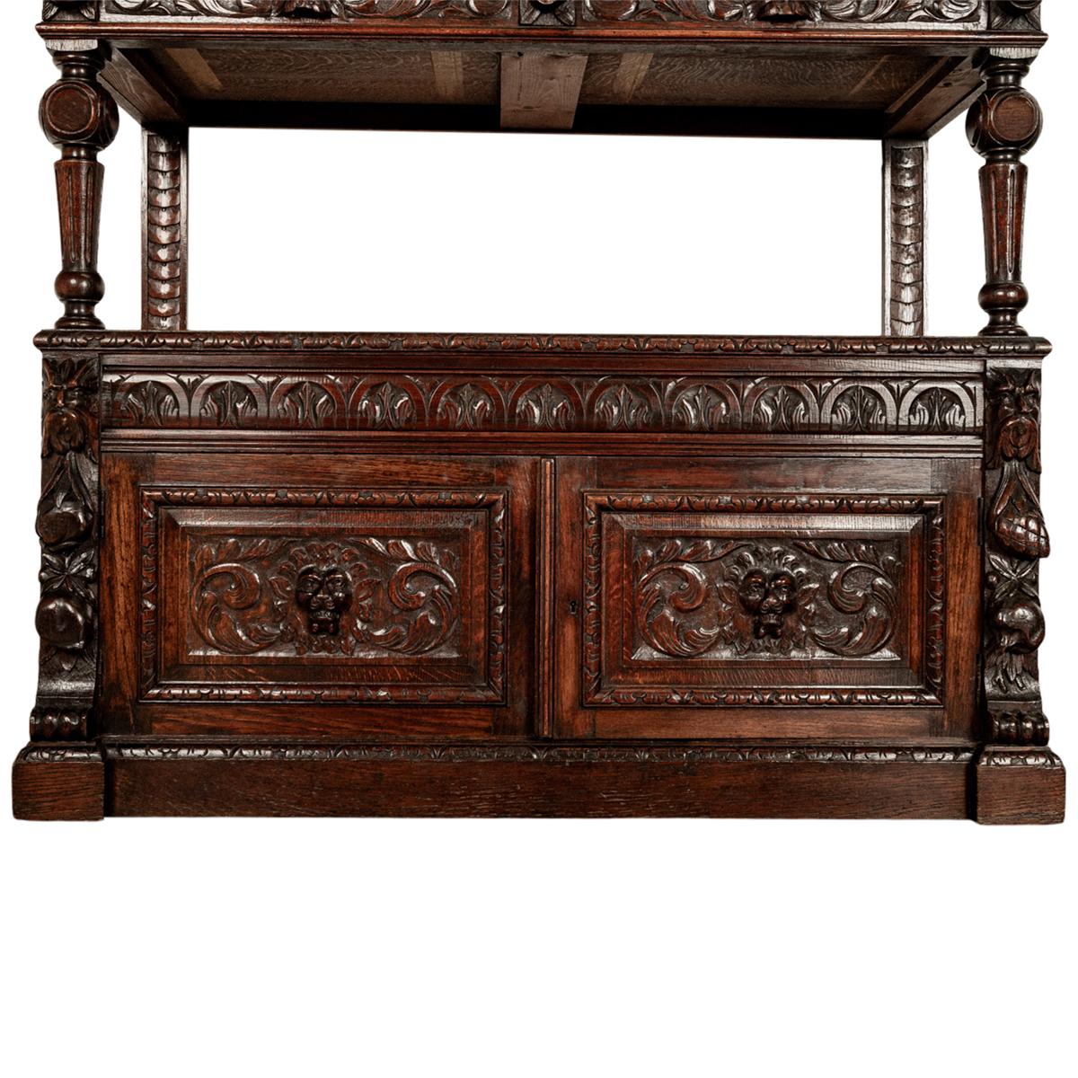 Antique Scottish Carved Oak Renaissance Revival Wine Server Buffet Sideboard For Sale 13