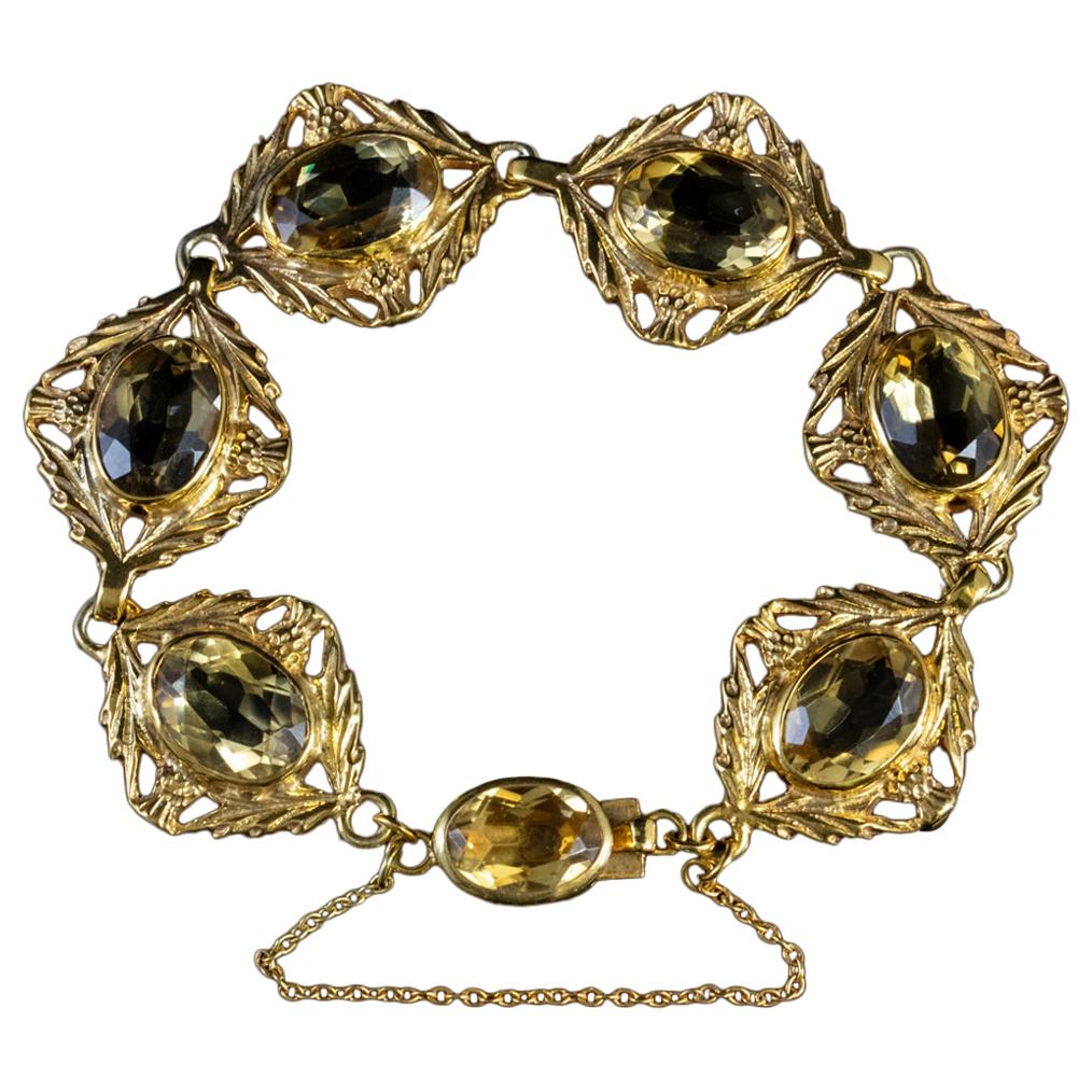 Antique Scottish Citrine 18 Carat Gold on Silver Victorian circa 1880 Bracelet For Sale