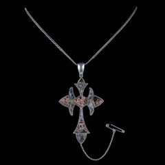Antique Scottish Cross Pendant Necklace Victorian Silver, circa 1860
