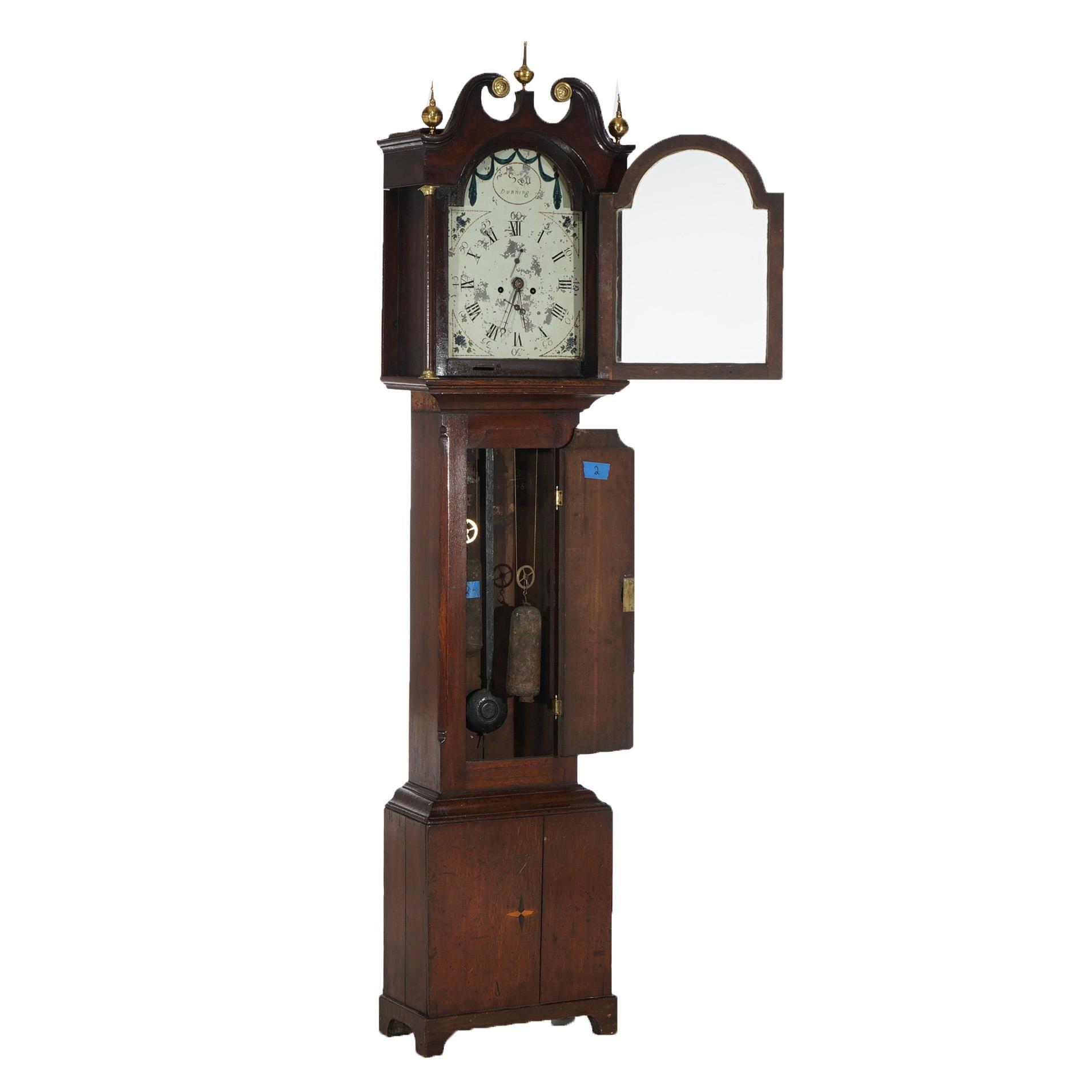 Ancienne horloge de grand-père écossaise de Dunning en chêne et bois de citronnier 19ème siècle en vente 8