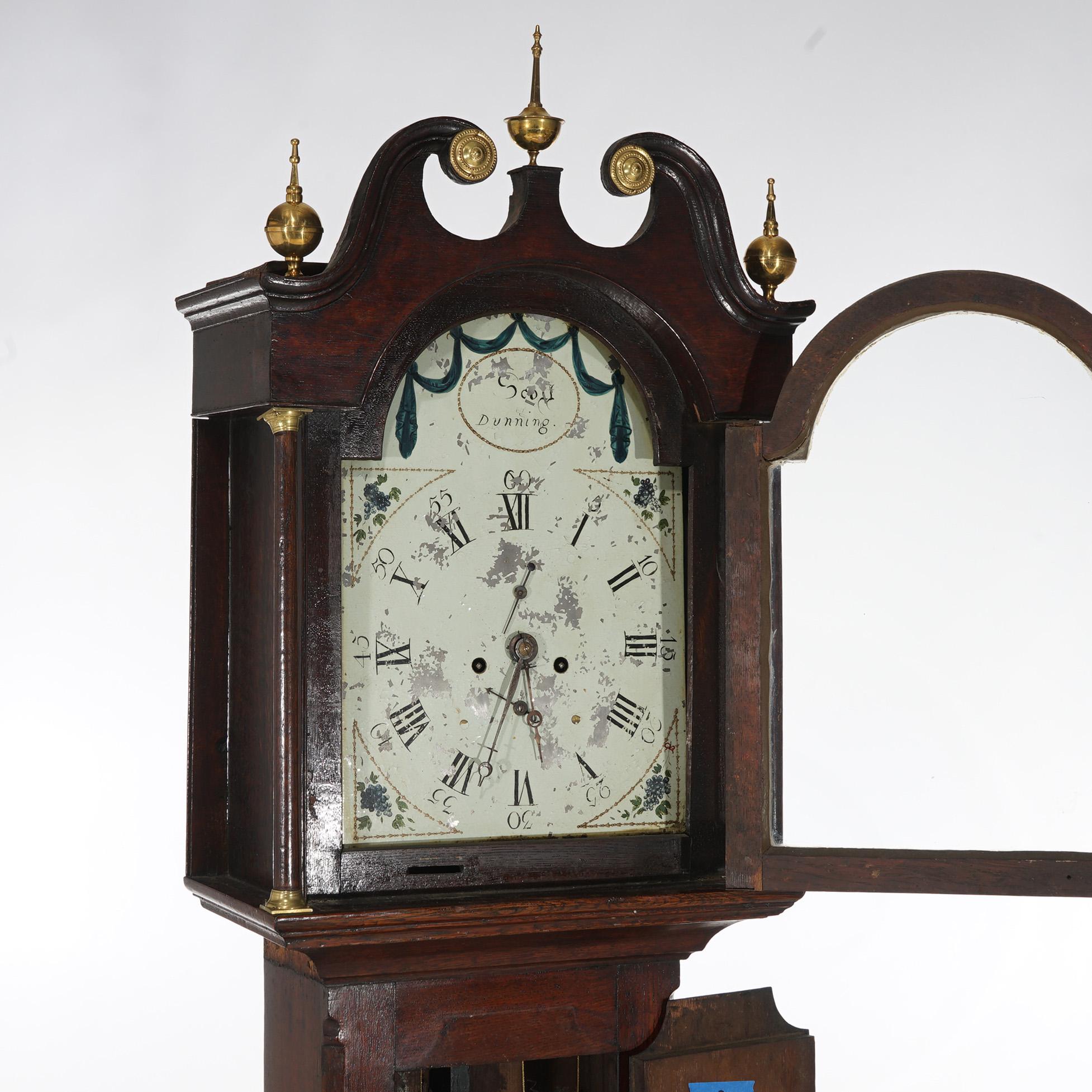 Ancienne horloge de grand-père écossaise de Dunning en chêne et bois de citronnier 19ème siècle en vente 9