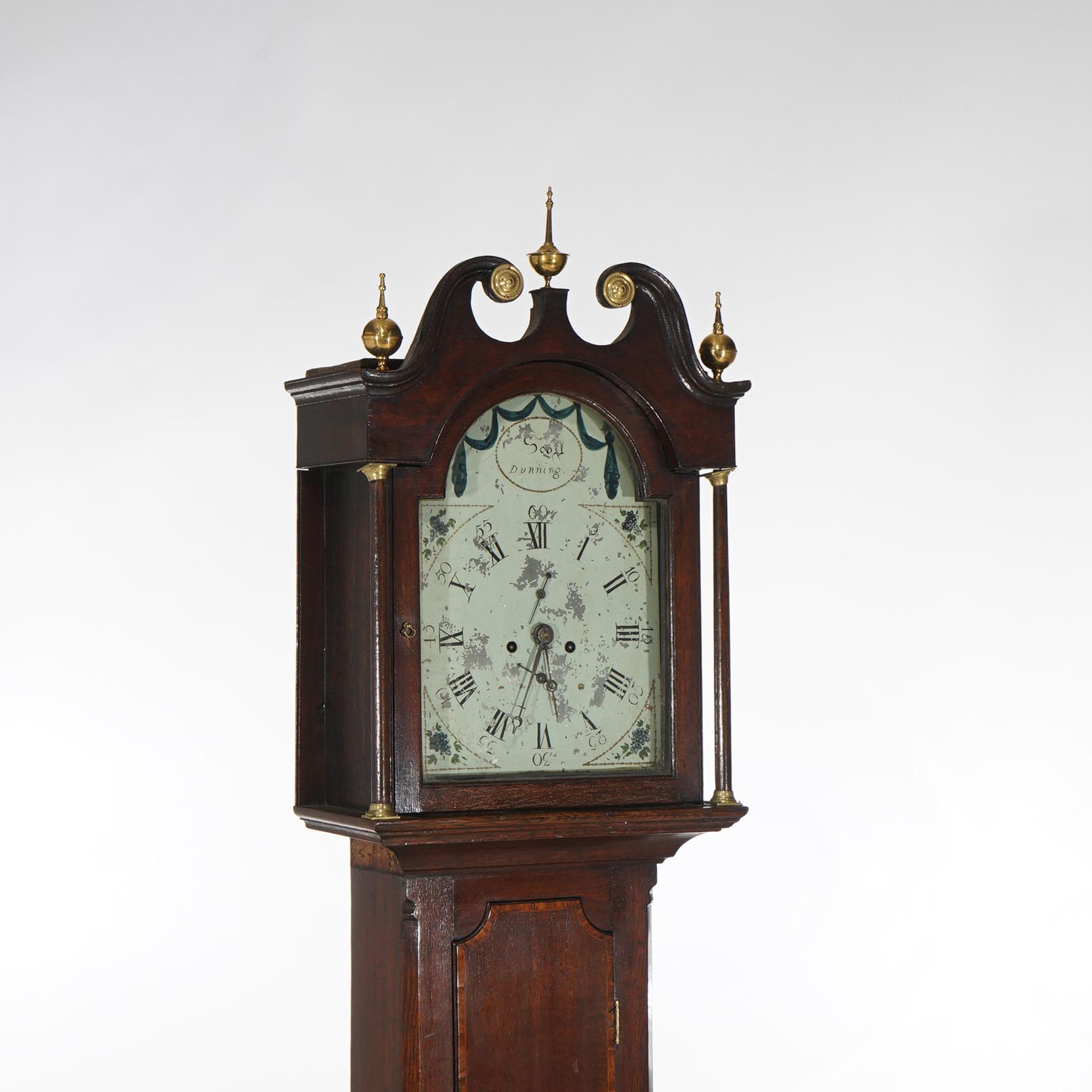 Ancienne horloge de grand-père écossaise de Dunning en chêne et bois de citronnier 19ème siècle en vente 11