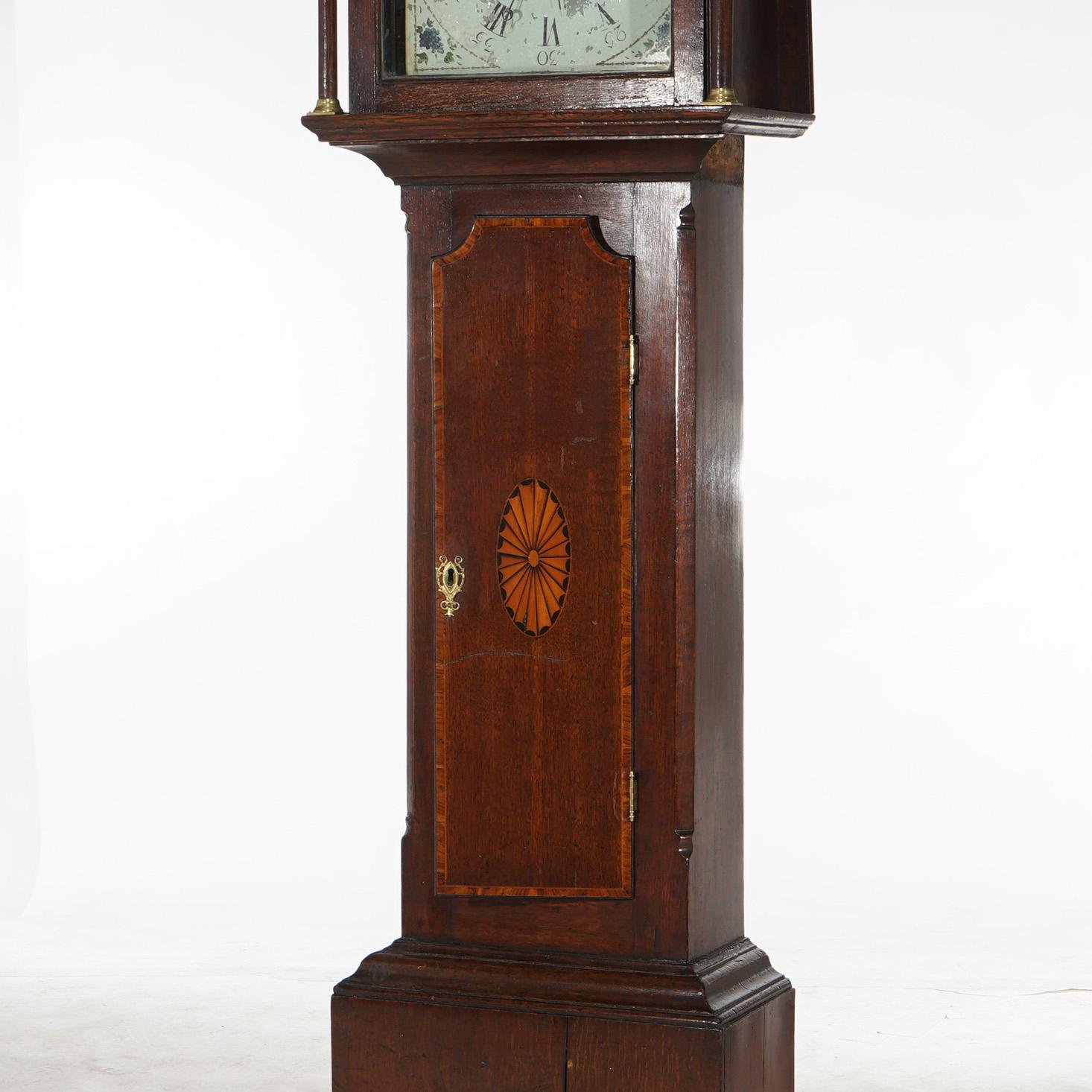Antique Scottish Dunning Oak & Satinwood Grandfather Clock 19thC For Sale 2