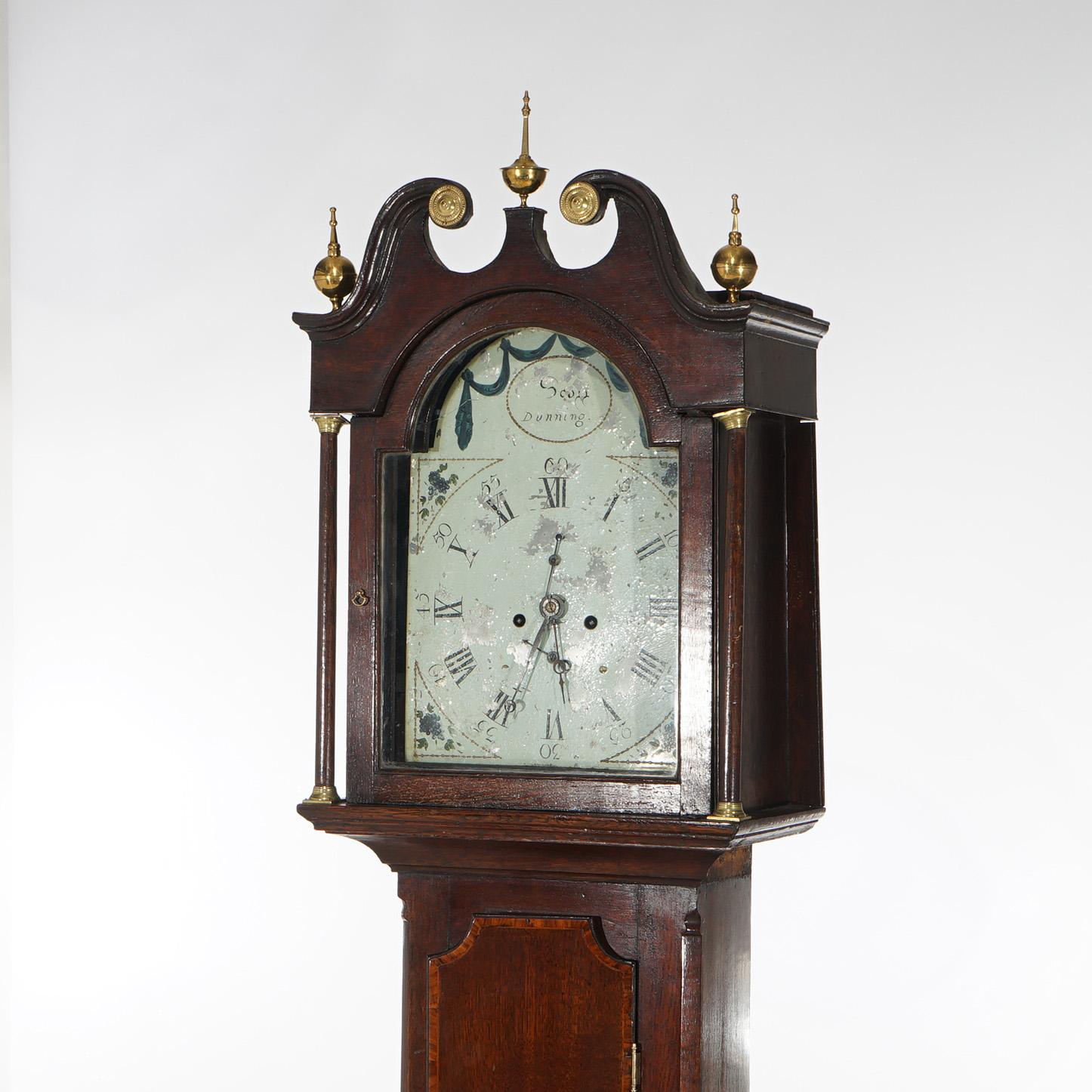 Ancienne horloge de grand-père écossaise de Dunning en chêne et bois de citronnier 19ème siècle en vente 2