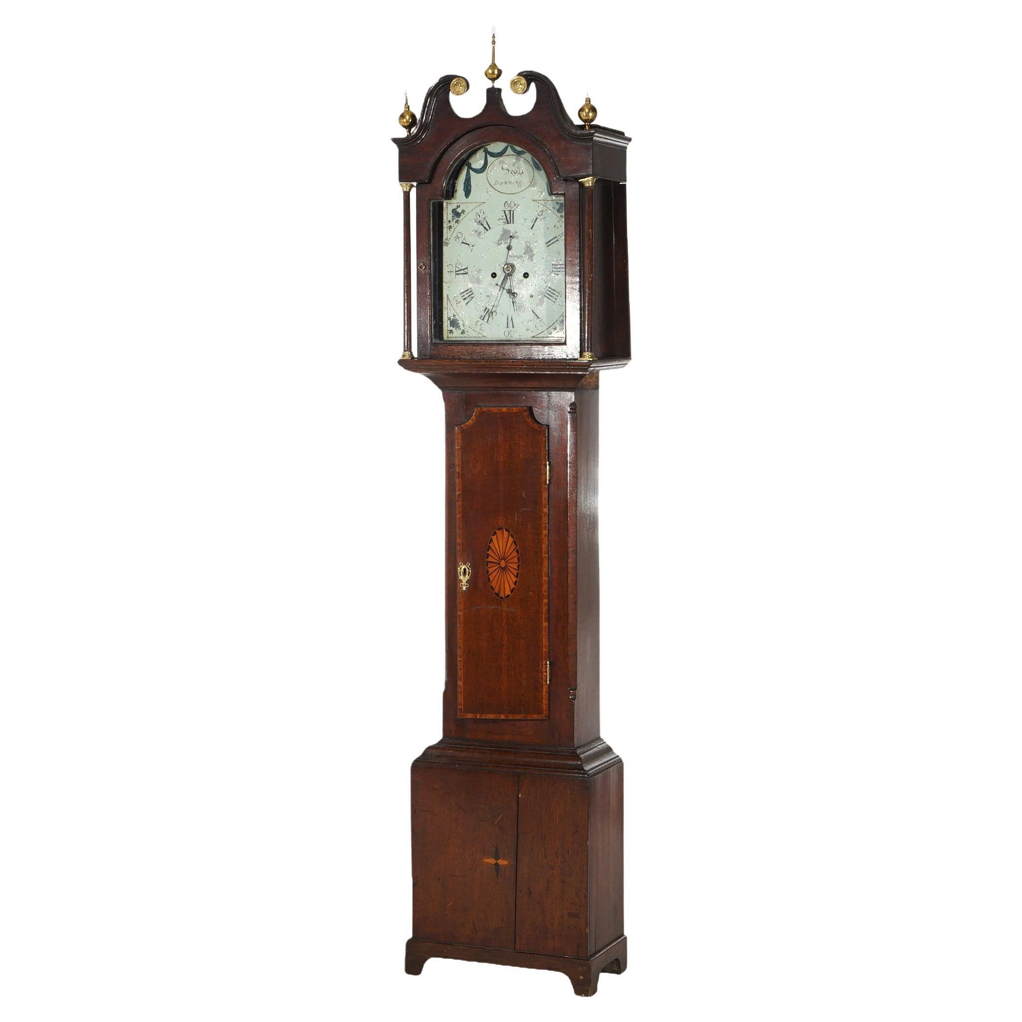 Ancienne horloge de grand-père écossaise de Dunning en chêne et bois de citronnier 19ème siècle en vente