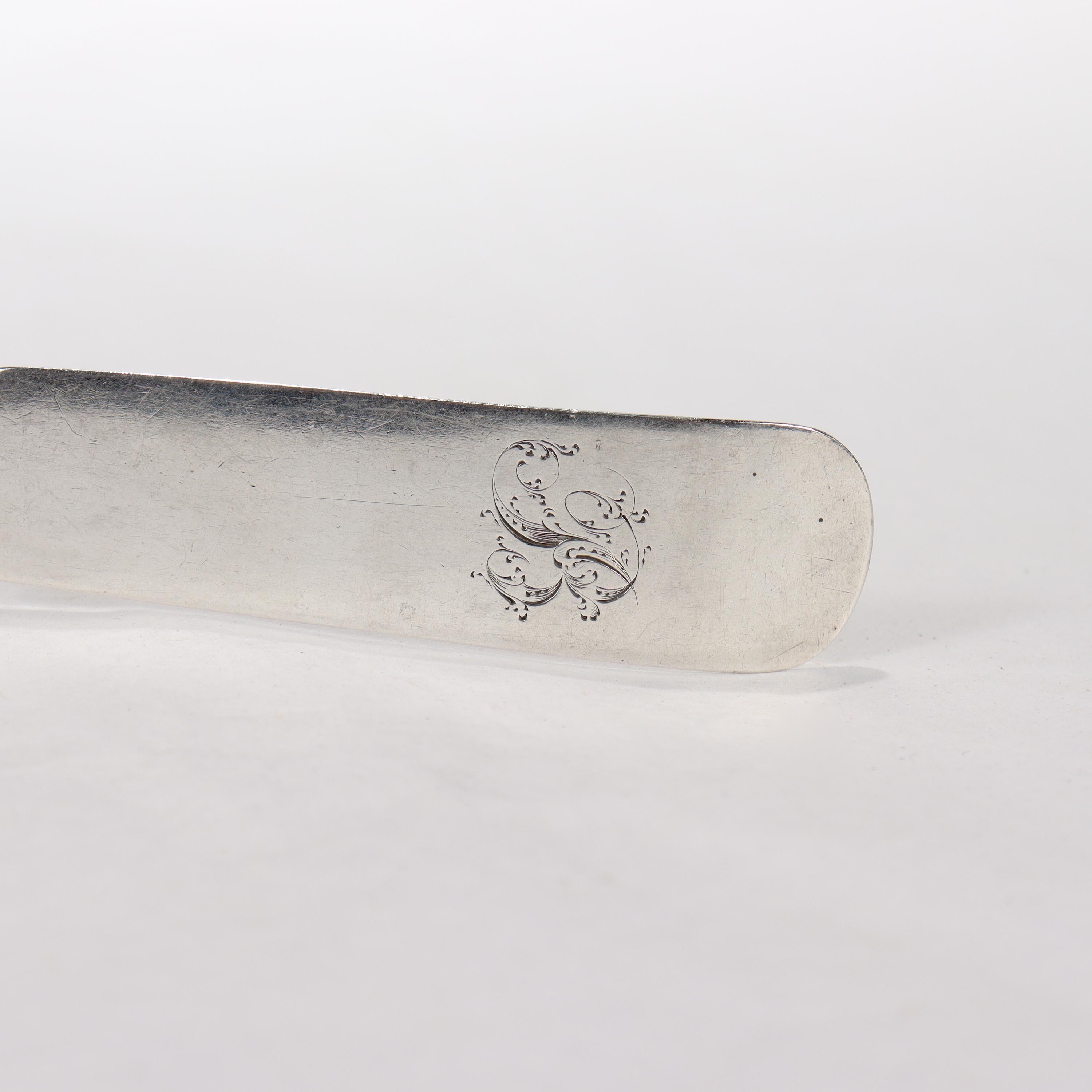 Antique Scottish Fiddle Handle Sterling Silver Stuffing Spoon by John Heron In Good Condition For Sale In Philadelphia, PA