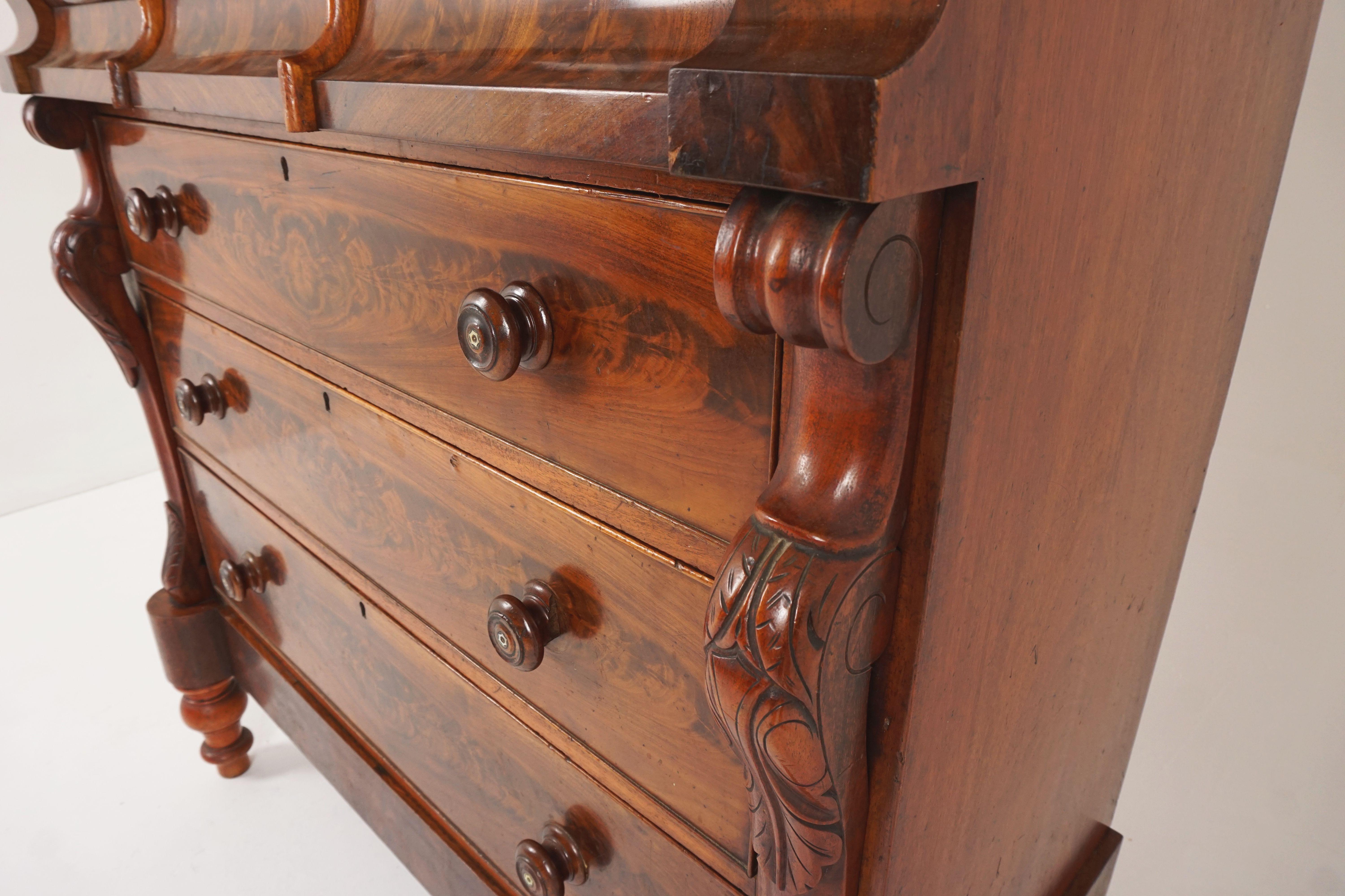 Antique Scottish Flamed Walnut Column Chest Of Drawers, Scotland 1860, B2256 In Good Condition In Vancouver, BC