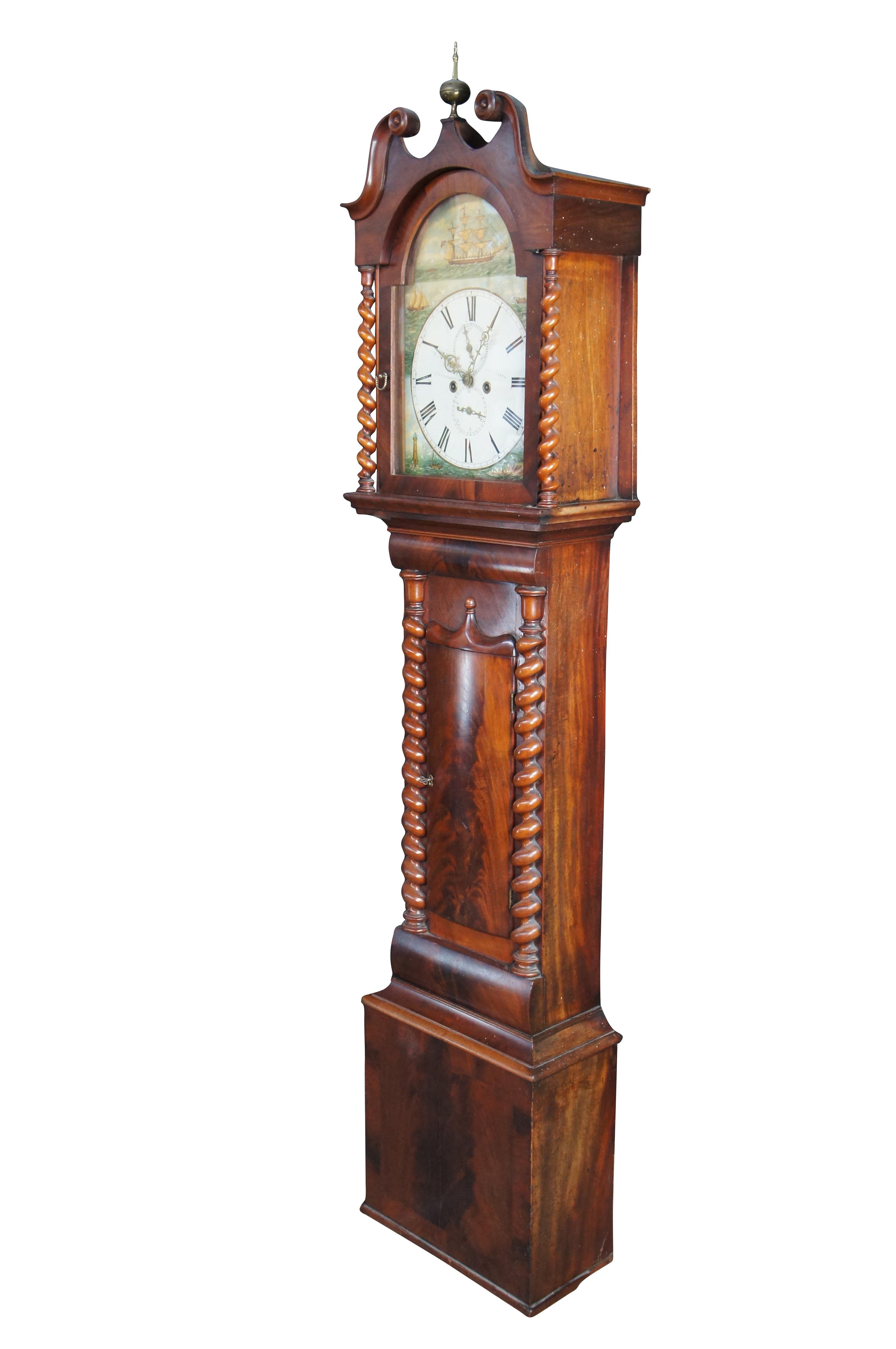 George II Antique Scottish George Lumsden Mahogany Nautical Tall Case Grandfather Clock For Sale