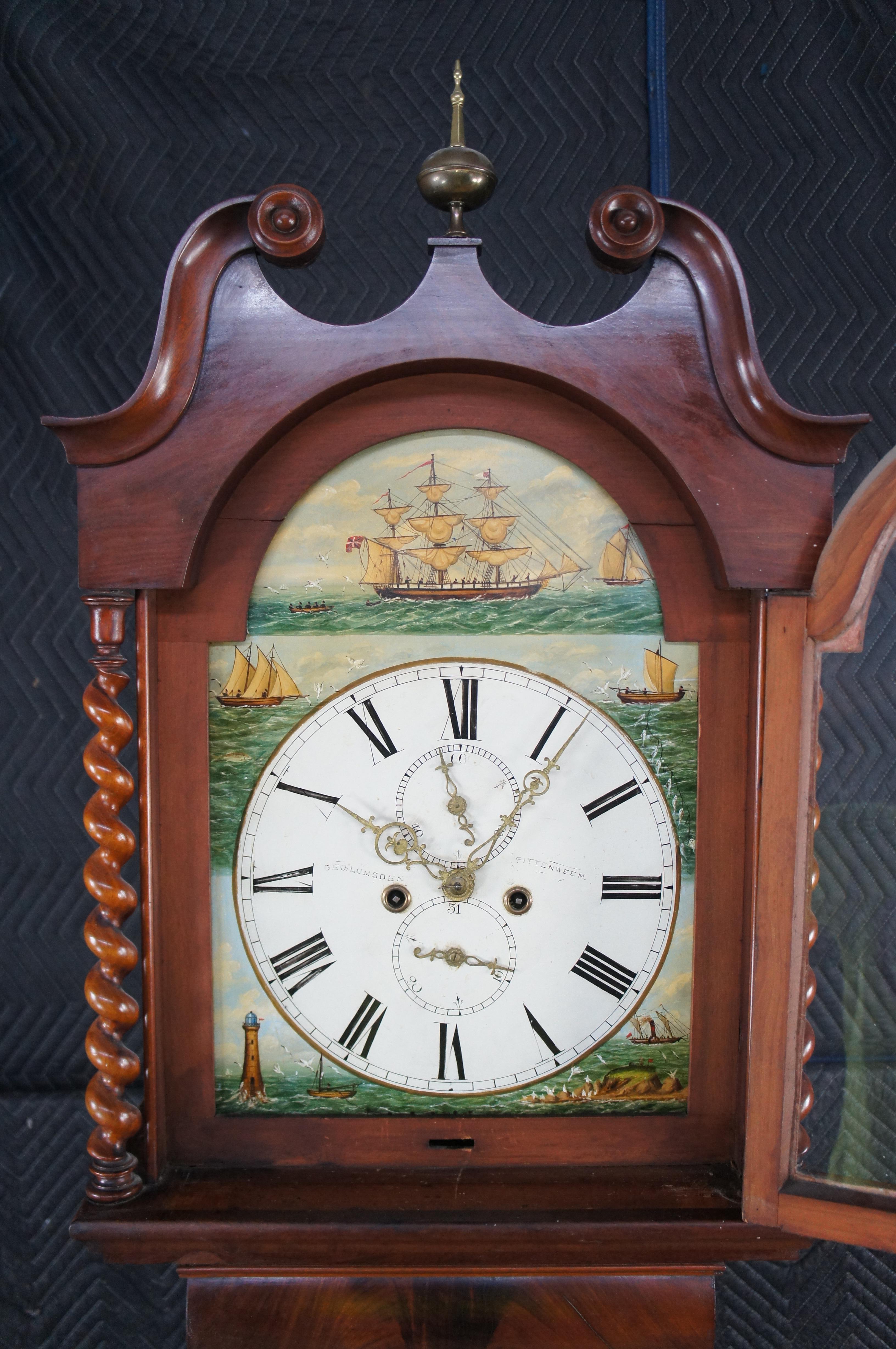Antique Scottish George Lumsden Mahogany Nautical Tall Case Grandfather Clock In Fair Condition For Sale In Dayton, OH