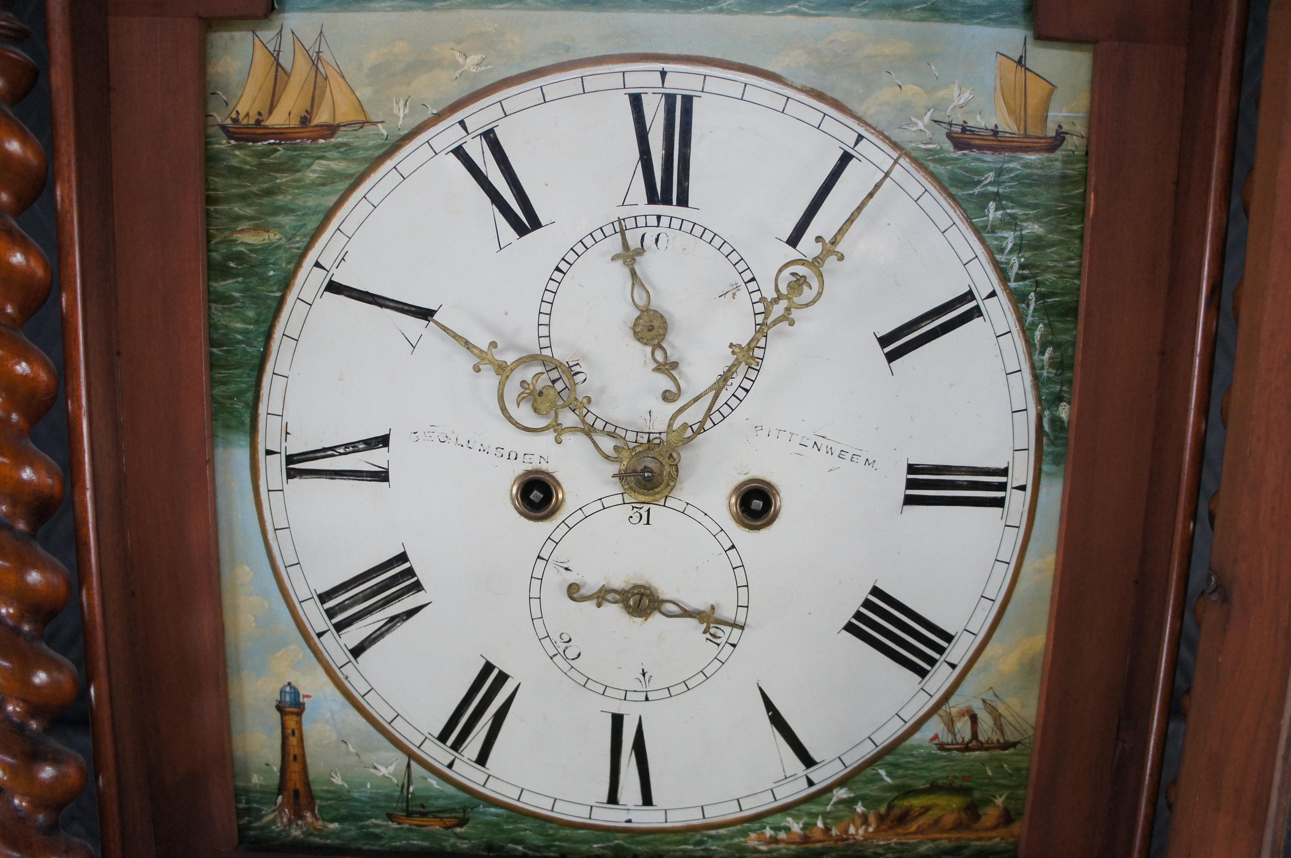 19th Century Antique Scottish George Lumsden Mahogany Nautical Tall Case Grandfather Clock For Sale
