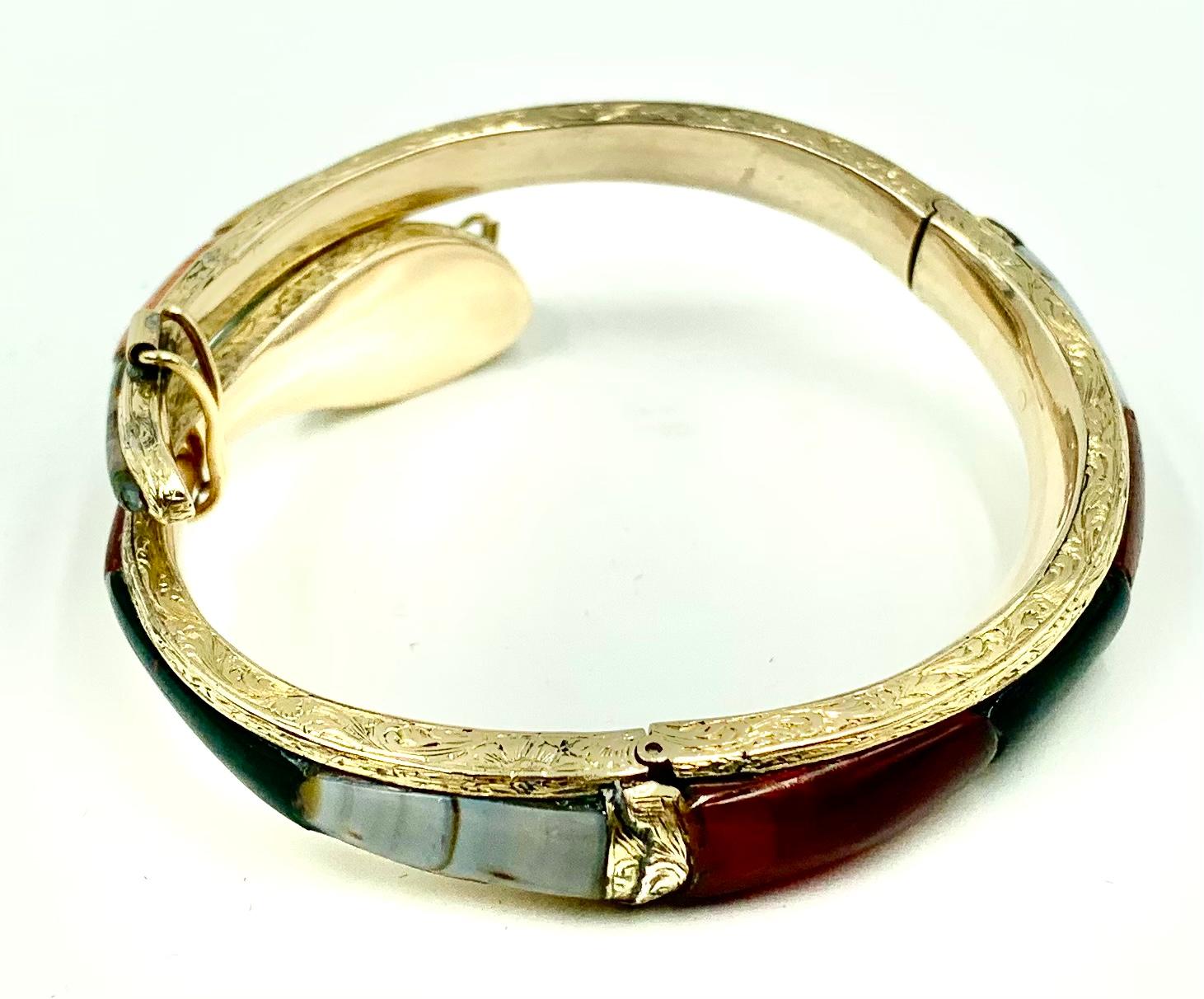 Women's or Men's Antique Scottish Gold, Agate Snake Bracelet, Ruby Eyes, 19th Century