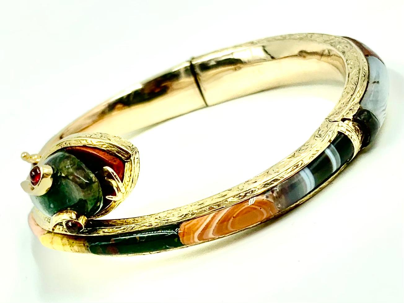 Antique Scottish Gold, Agate Snake Bracelet, Ruby Eyes, 19th Century 1