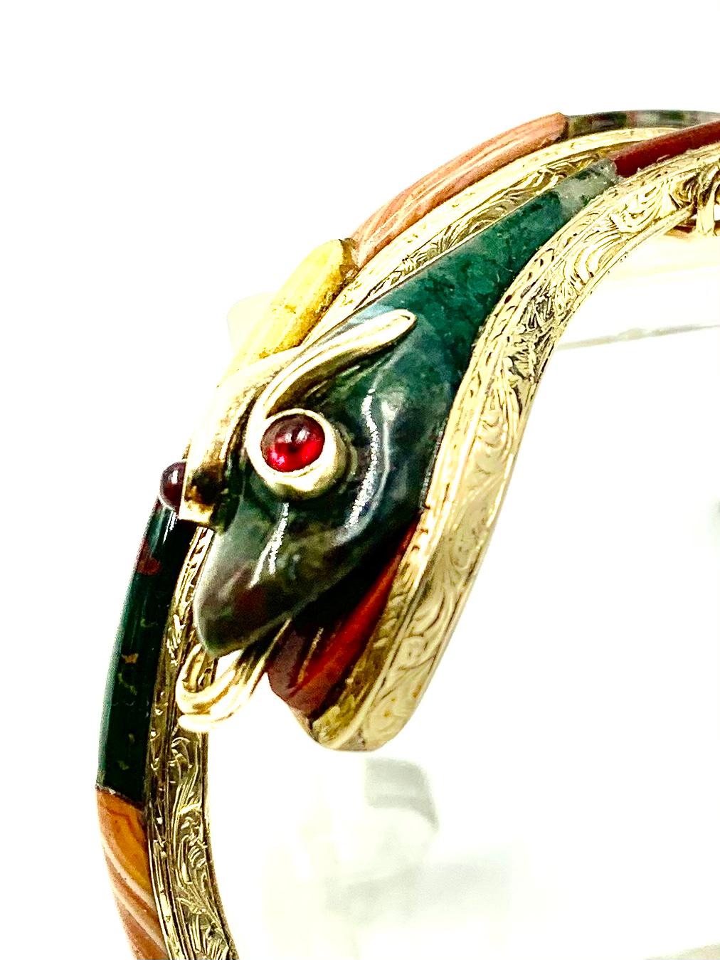 Antique Scottish Gold, Agate Snake Bracelet, Ruby Eyes, 19th Century 2
