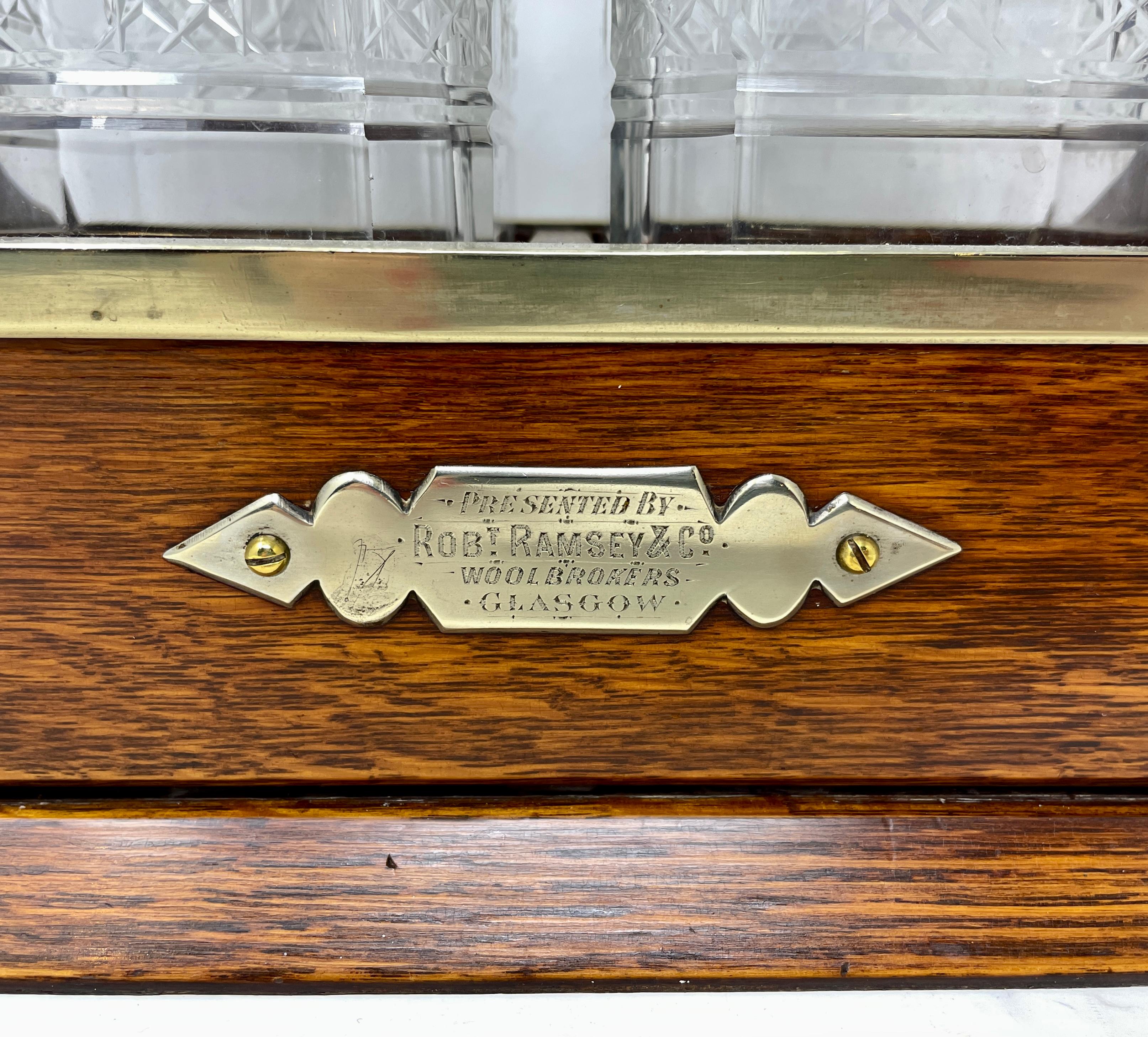 19th Century Antique Scottish Golden Oak and Cut Crystal Two-Bottle Tantalus, Circa 1890-1900