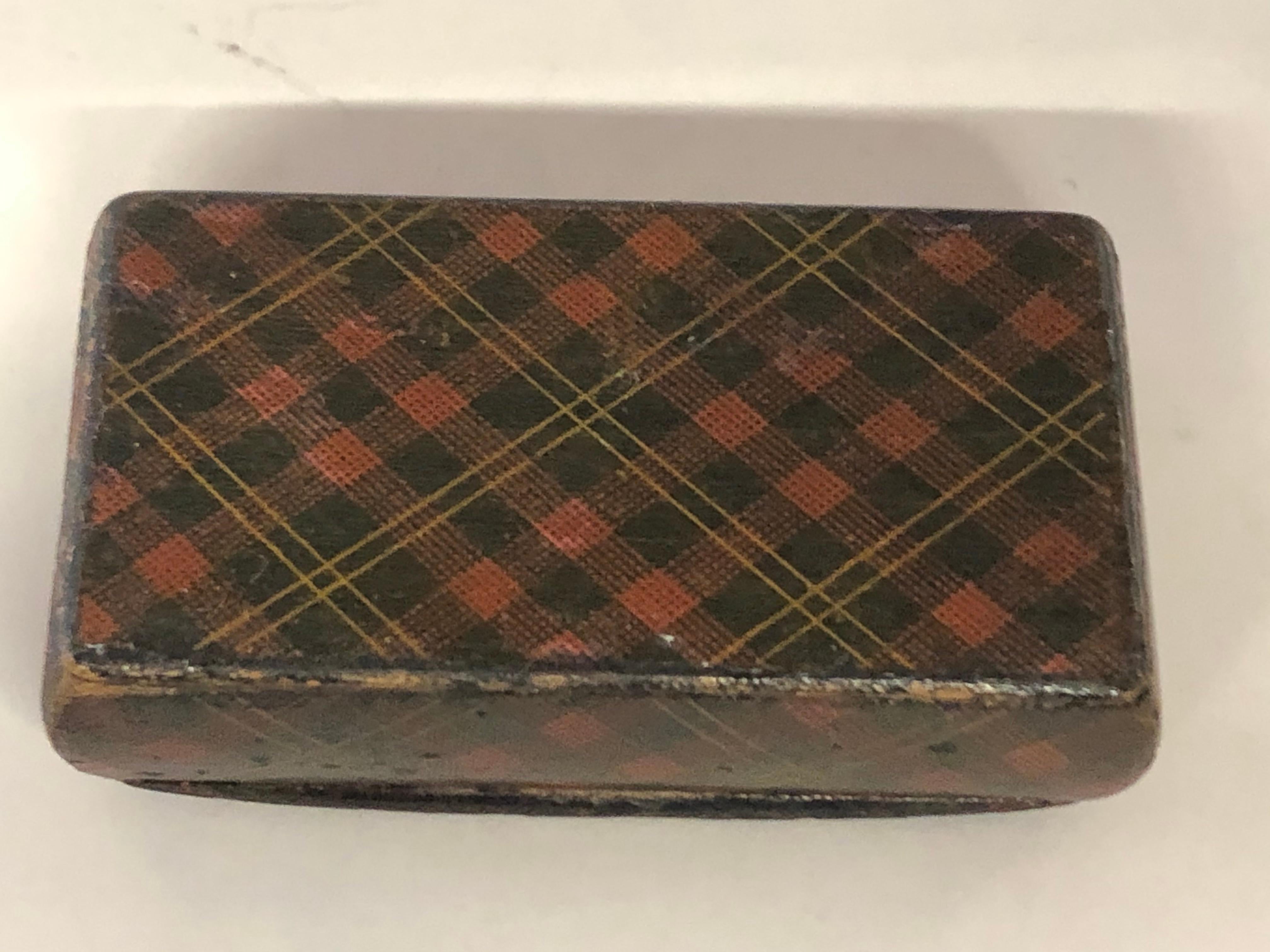 Antique Scottish Hand Decorated Rare Tartan-Ware Wooden Snuff Box 6
